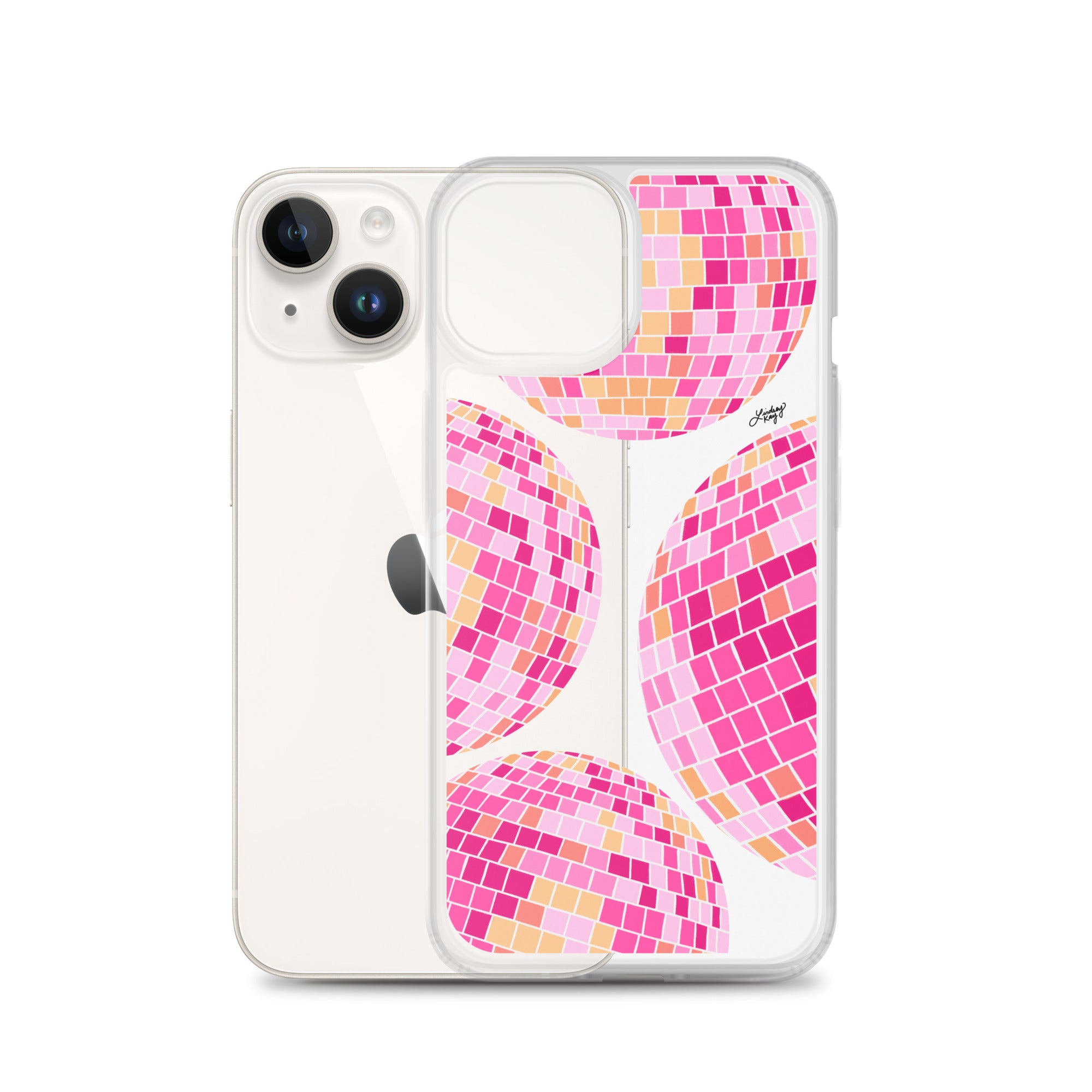 Ilustración de bolas de discoteca rosa/amarilla - Funda transparente para iPhone®