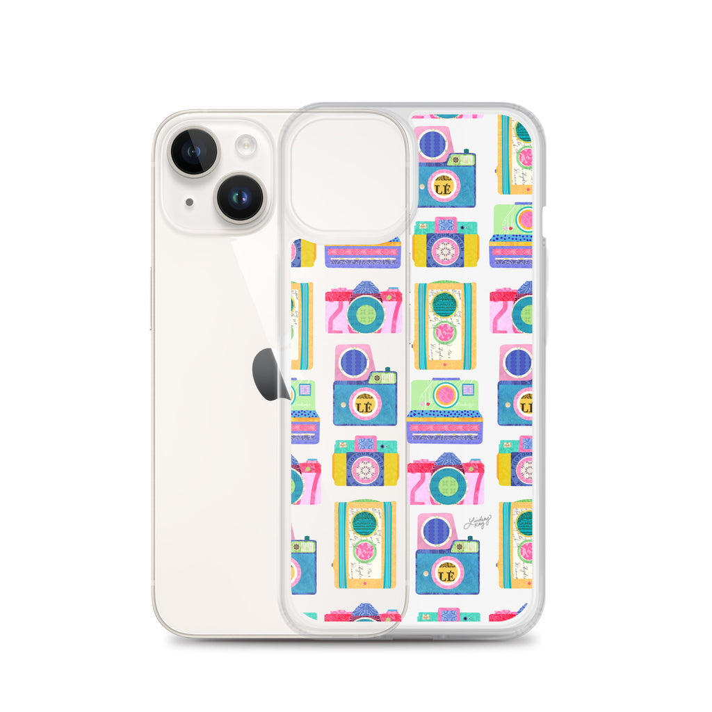 Colorful Vintage Cameras Illustration - Clear Case for iPhone®