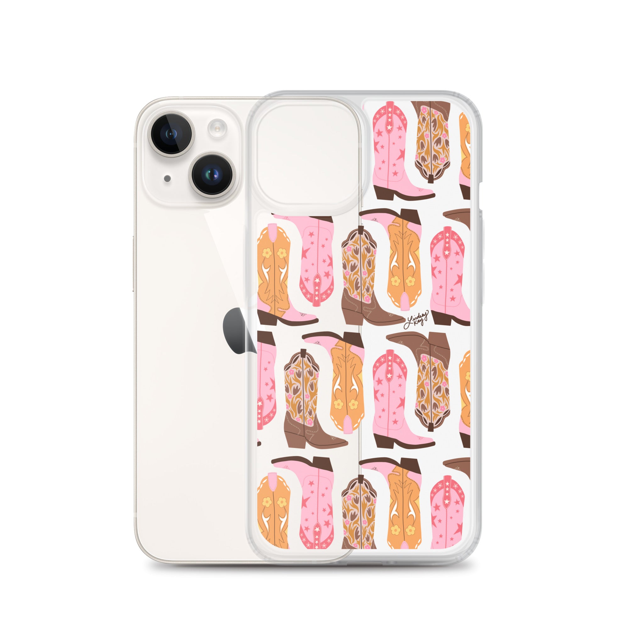 Pink and Orange Cowgirl Boots Illustration - Clear Case for iPhone®