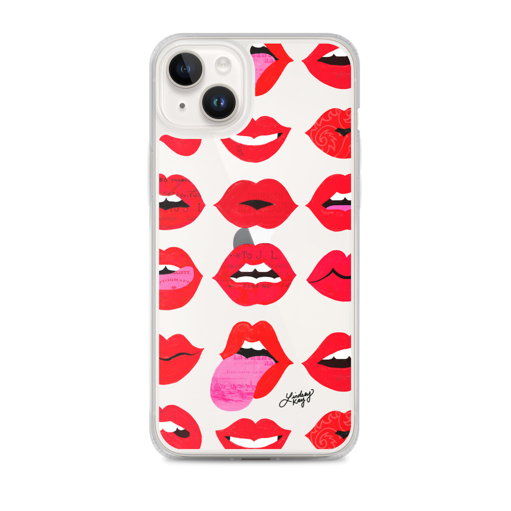 red pink lips of love iphone clear case protector cover illustration trendy lindsey kay collective