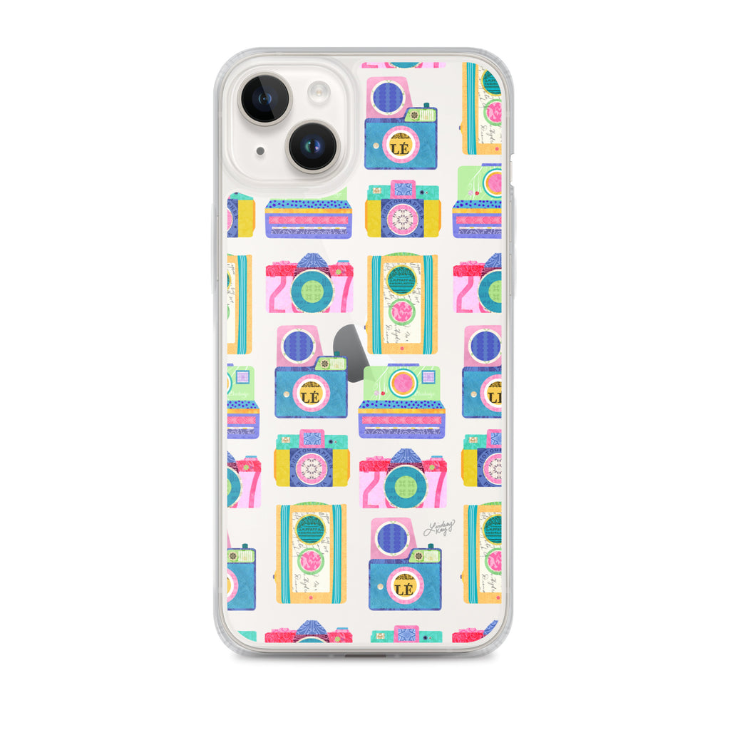 Colorful Vintage Cameras Illustration - Clear Case for iPhone®