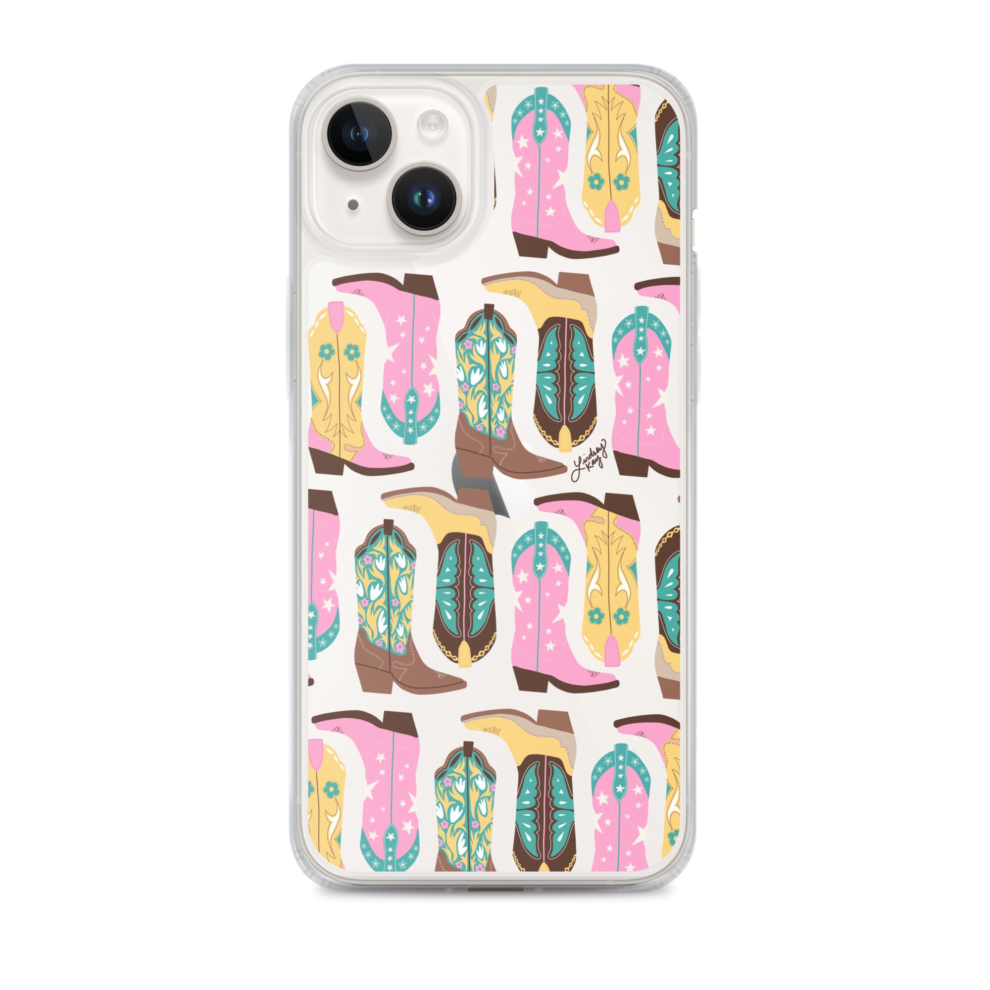 Ilustración de botas de vaquero (rosa/turquesa/amarillo) - Funda transparente para iPhone®