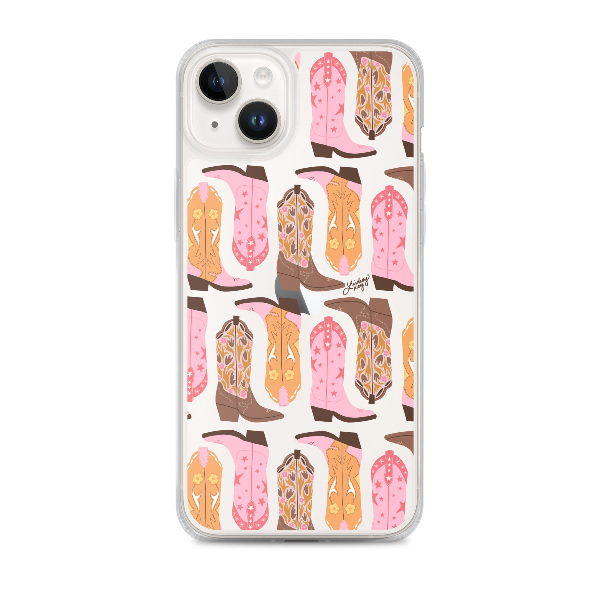 Pink and Orange Cowgirl Boots Illustration - Clear Case for iPhone®