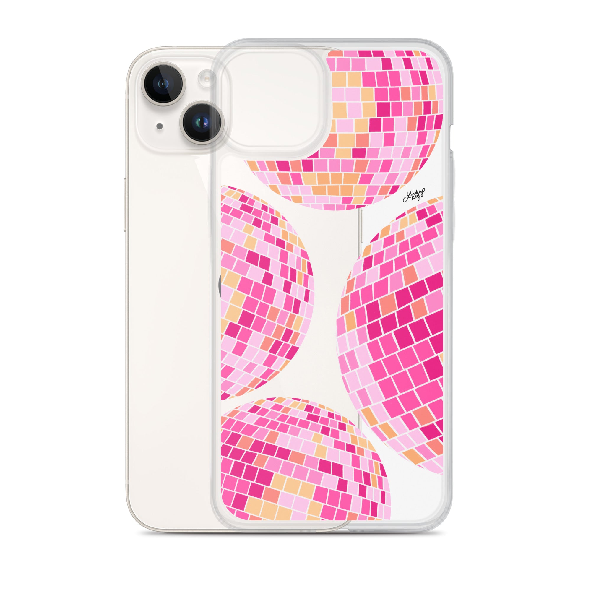 Ilustración de bolas de discoteca rosa/amarilla - Funda transparente para iPhone®