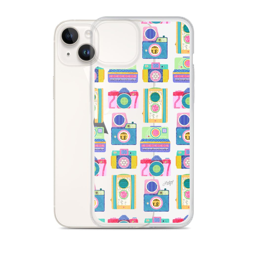 Colorful Vintage Cameras Illustration - Clear Case for iPhone®