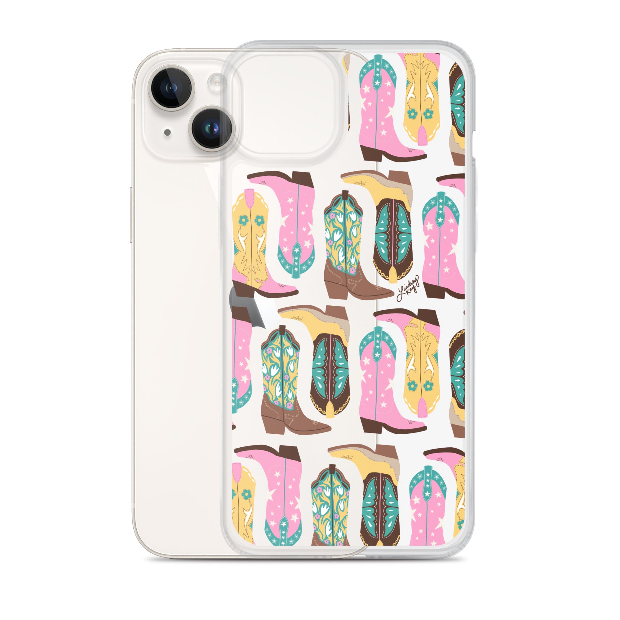 Ilustración de botas de vaquero (rosa/turquesa/amarillo) - Funda transparente para iPhone®