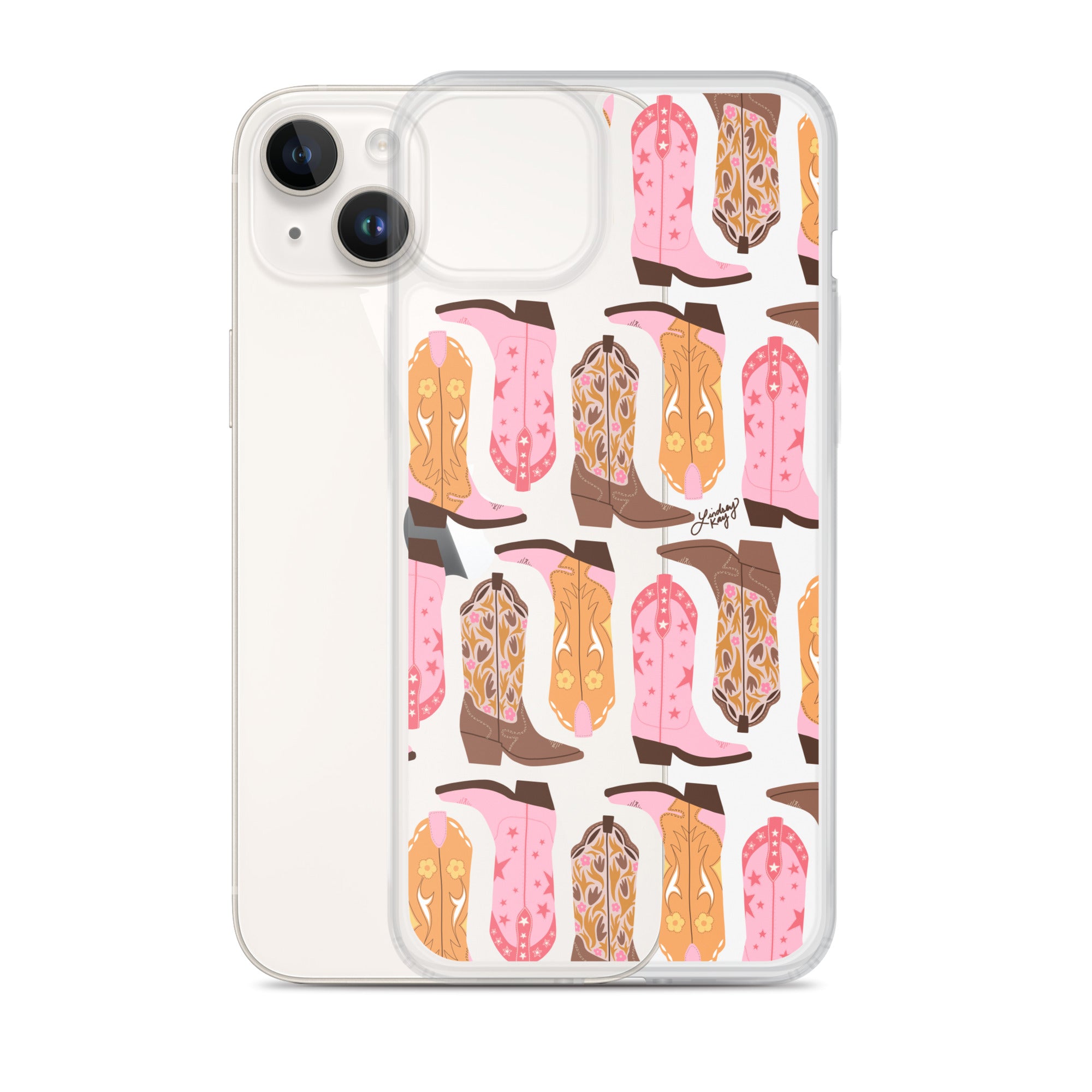 Pink and Orange Cowgirl Boots Illustration - Clear Case for iPhone®