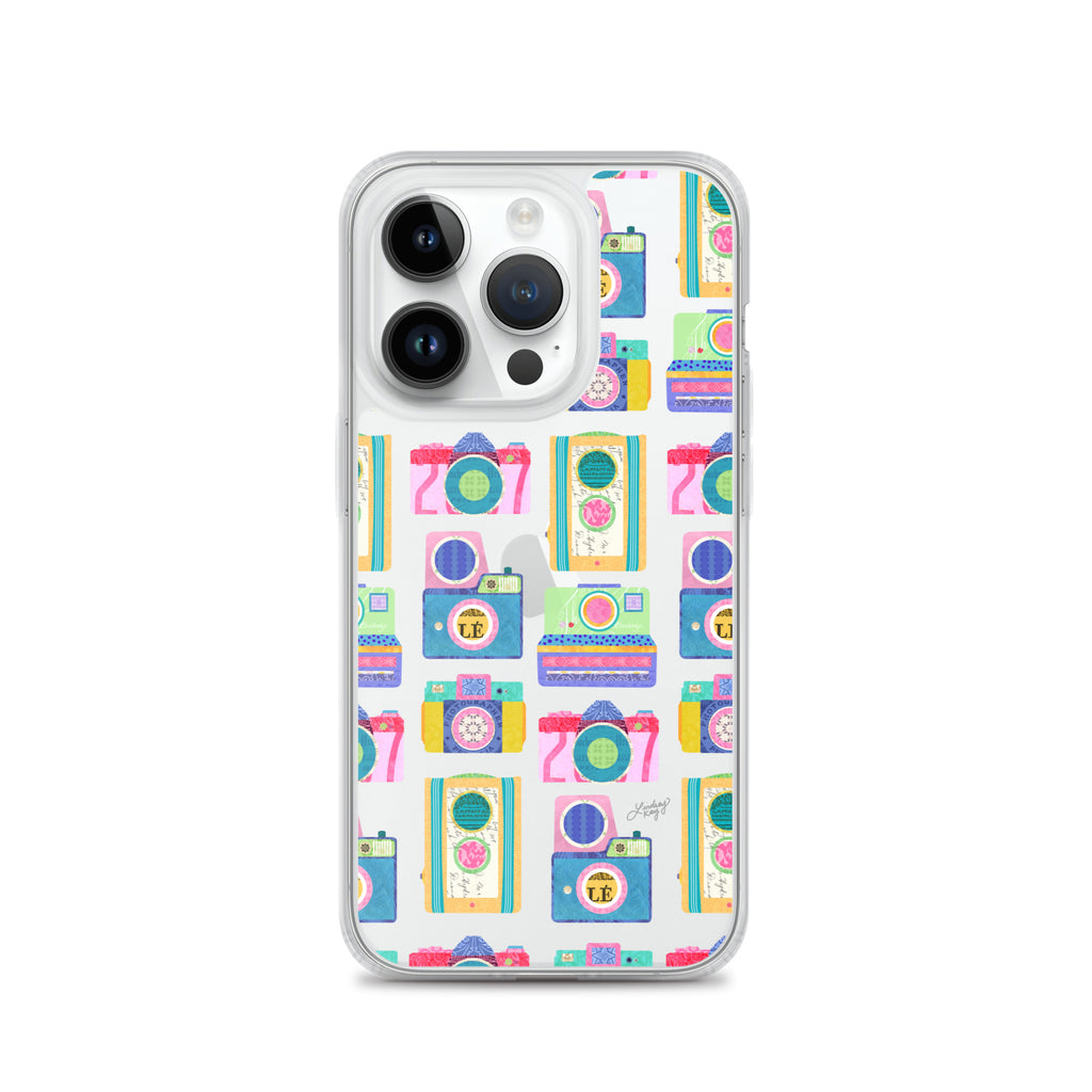 Colorful Vintage Cameras Illustration - Clear Case for iPhone®