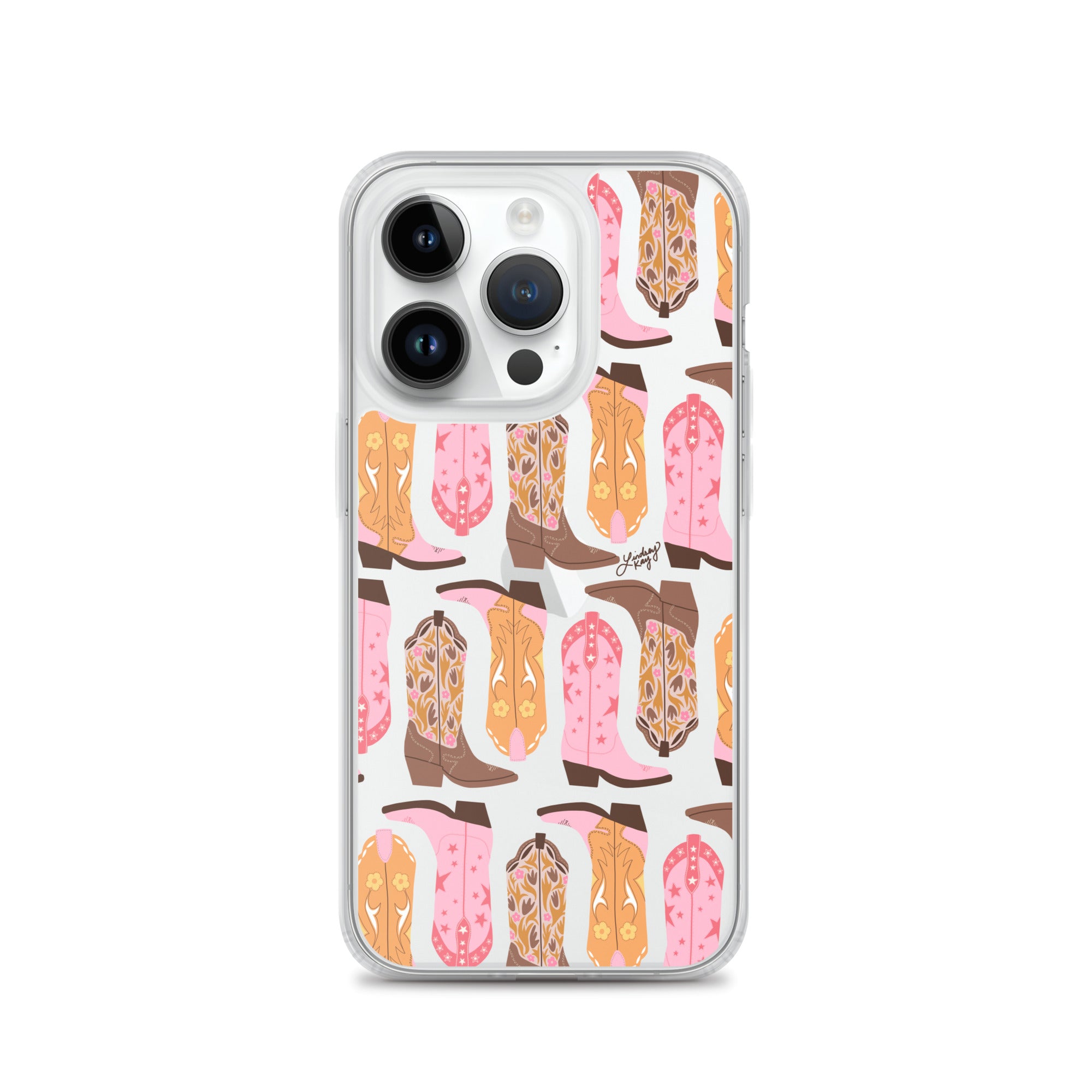 Pink and Orange Cowgirl Boots Illustration - Clear Case for iPhone®