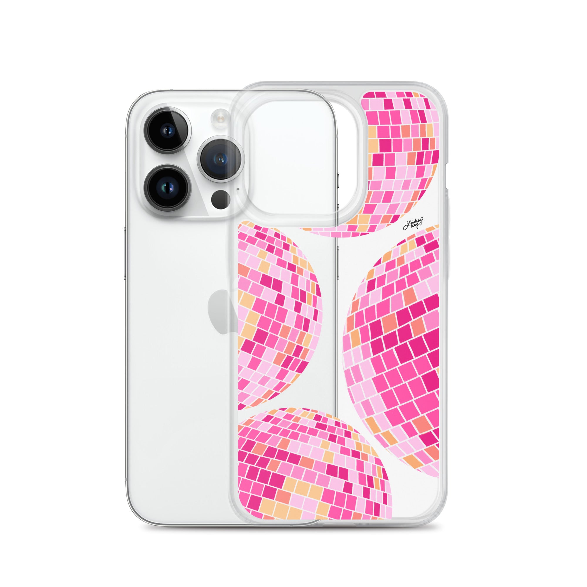 Ilustración de bolas de discoteca rosa/amarilla - Funda transparente para iPhone®