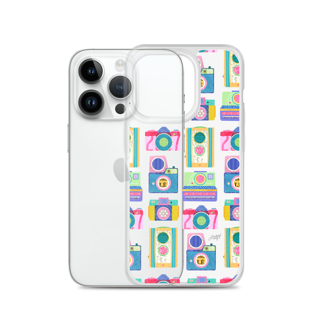 Colorful Vintage Cameras Illustration - Clear Case for iPhone®