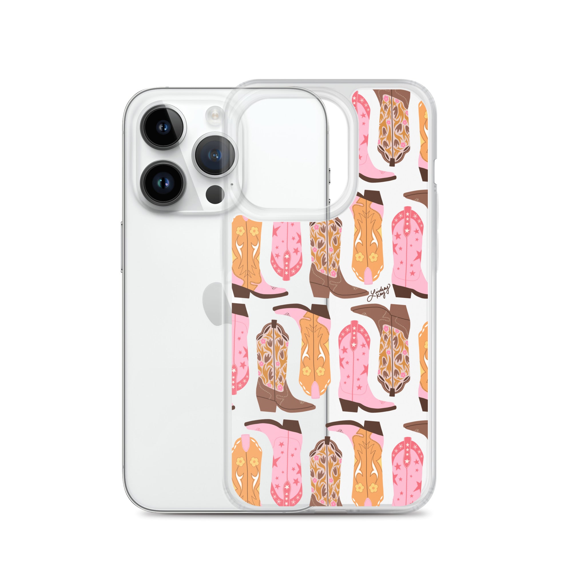 Pink and Orange Cowgirl Boots Illustration - Clear Case for iPhone®
