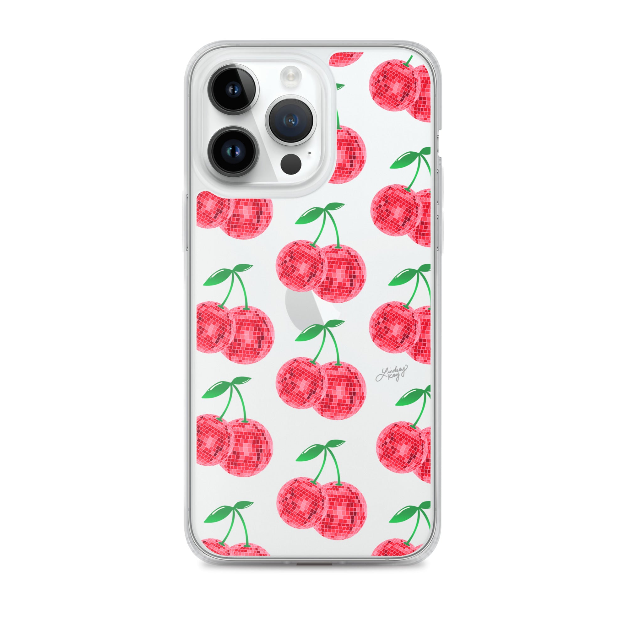 red disco ball cherries clear iphone case protector funky retro illustration phone case accessories lindsey kay collective