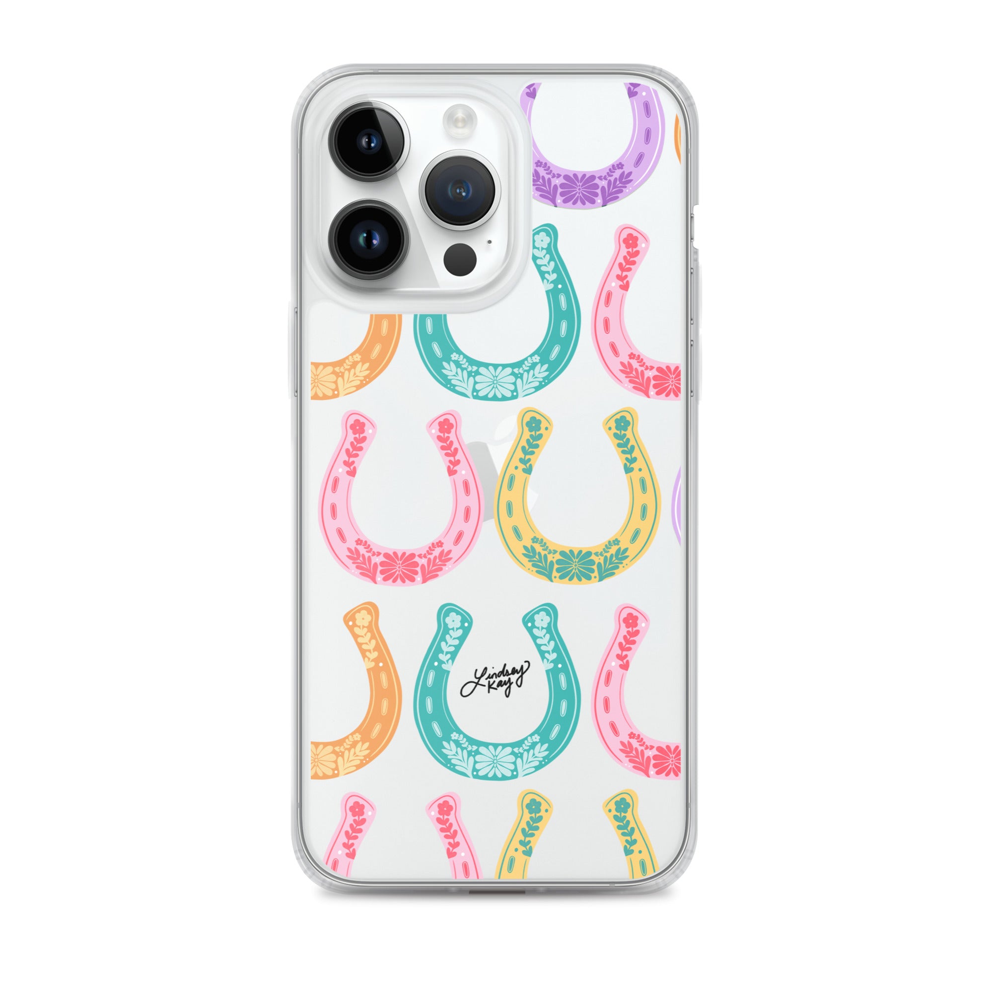 horseshoe colorful bright illustration pattern floral western cowgirl cowboy iphone iphone-15 phone case cover clear lindsey kay collective