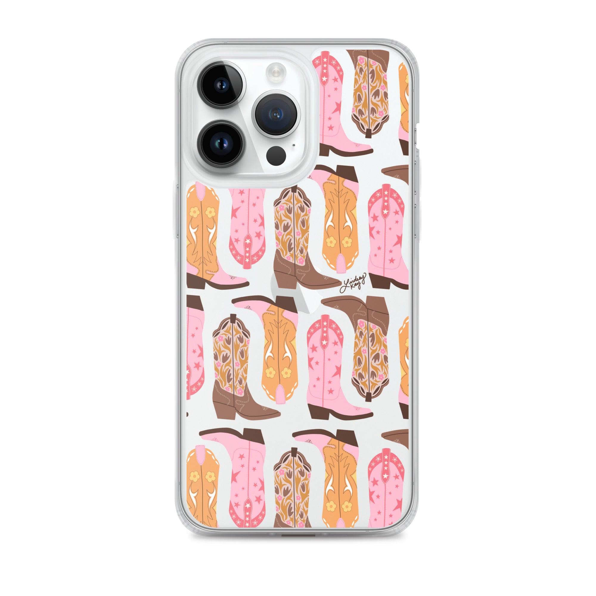 Pink and Orange Cowgirl Boots Illustration - Clear Case for iPhone®