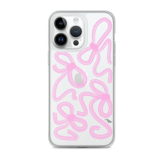 light pink ribbon bow illustration drawing iphone-15 iphone-case iphone case cover clear protector durable cute trendy bow-trend sorority fashion lindsey kay collective
