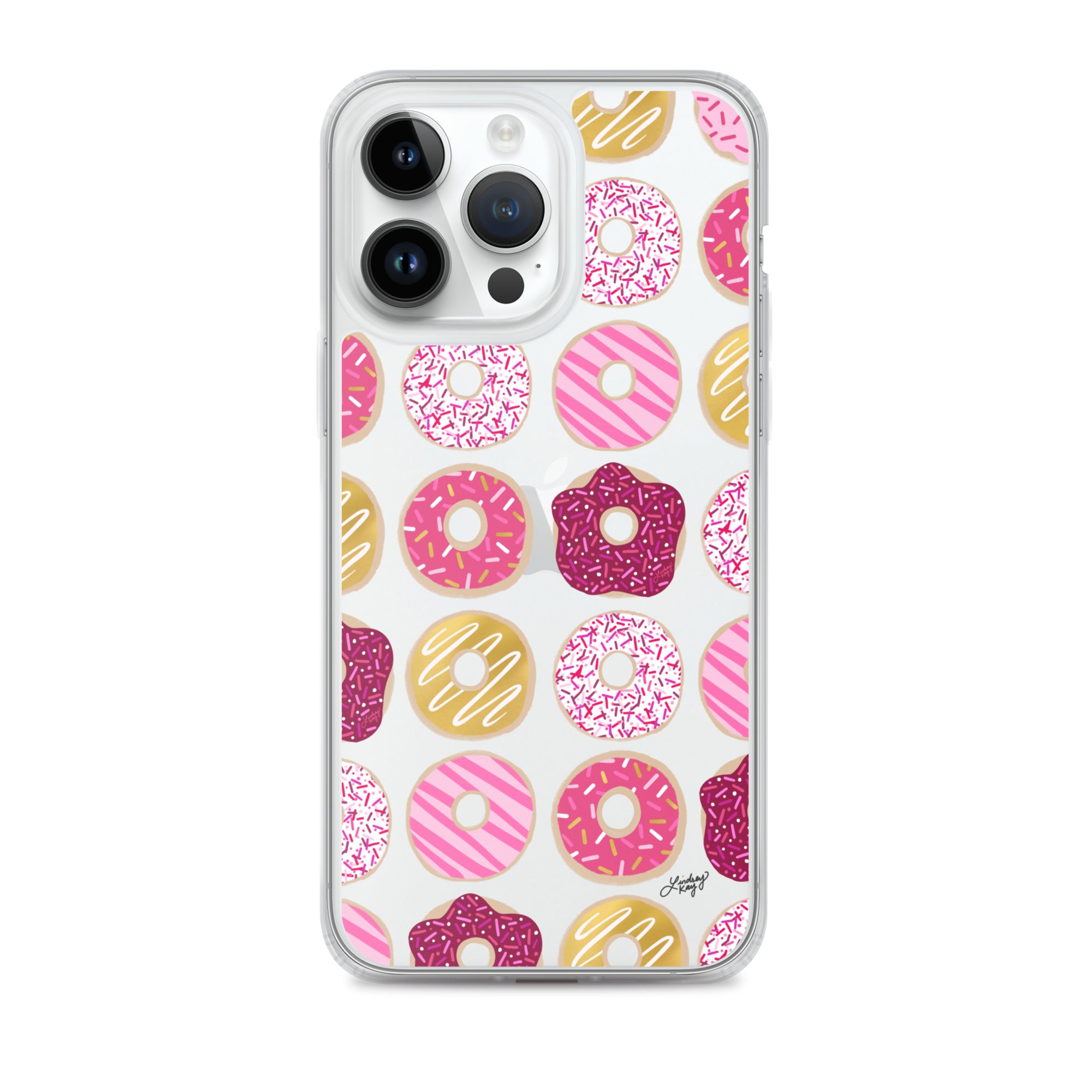 valentine's day donuts pattern pink gold cute funny trendy doughnuts illustration artwork lindsey kay collective icing food deserts pink-iphone-case sprinkles