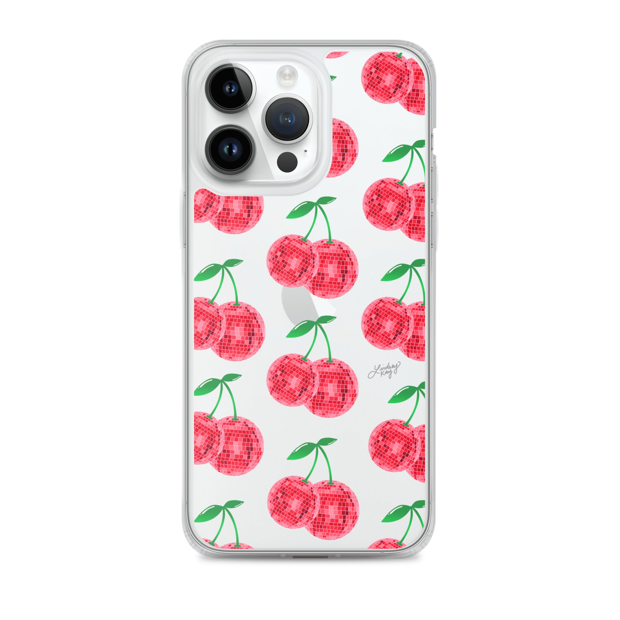 red disco cherry cherries balls mirror ball iphone phone case cover clear cute trendy mobile accessories lindsey kay collective