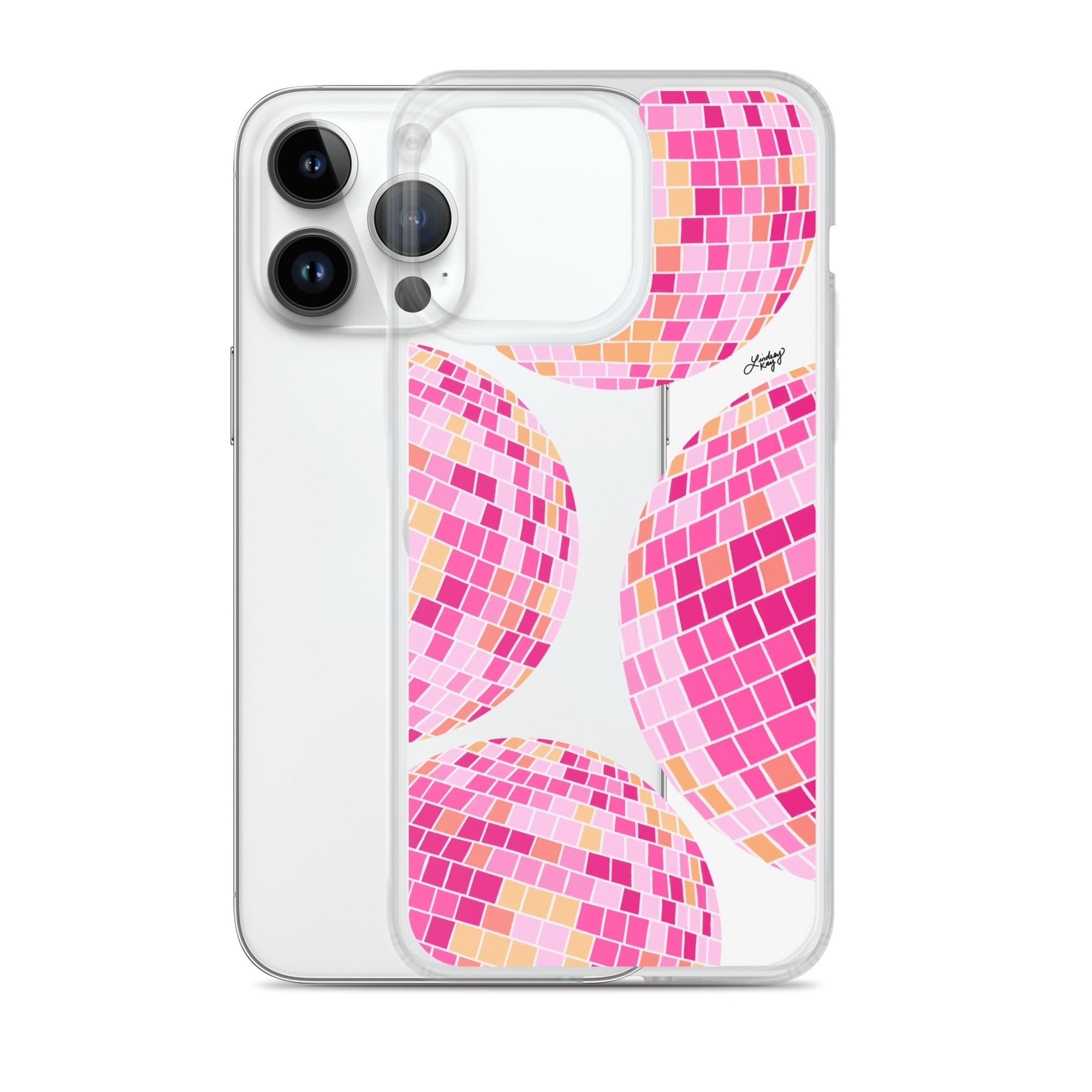Ilustración de bolas de discoteca rosa/amarilla - Funda transparente para iPhone®