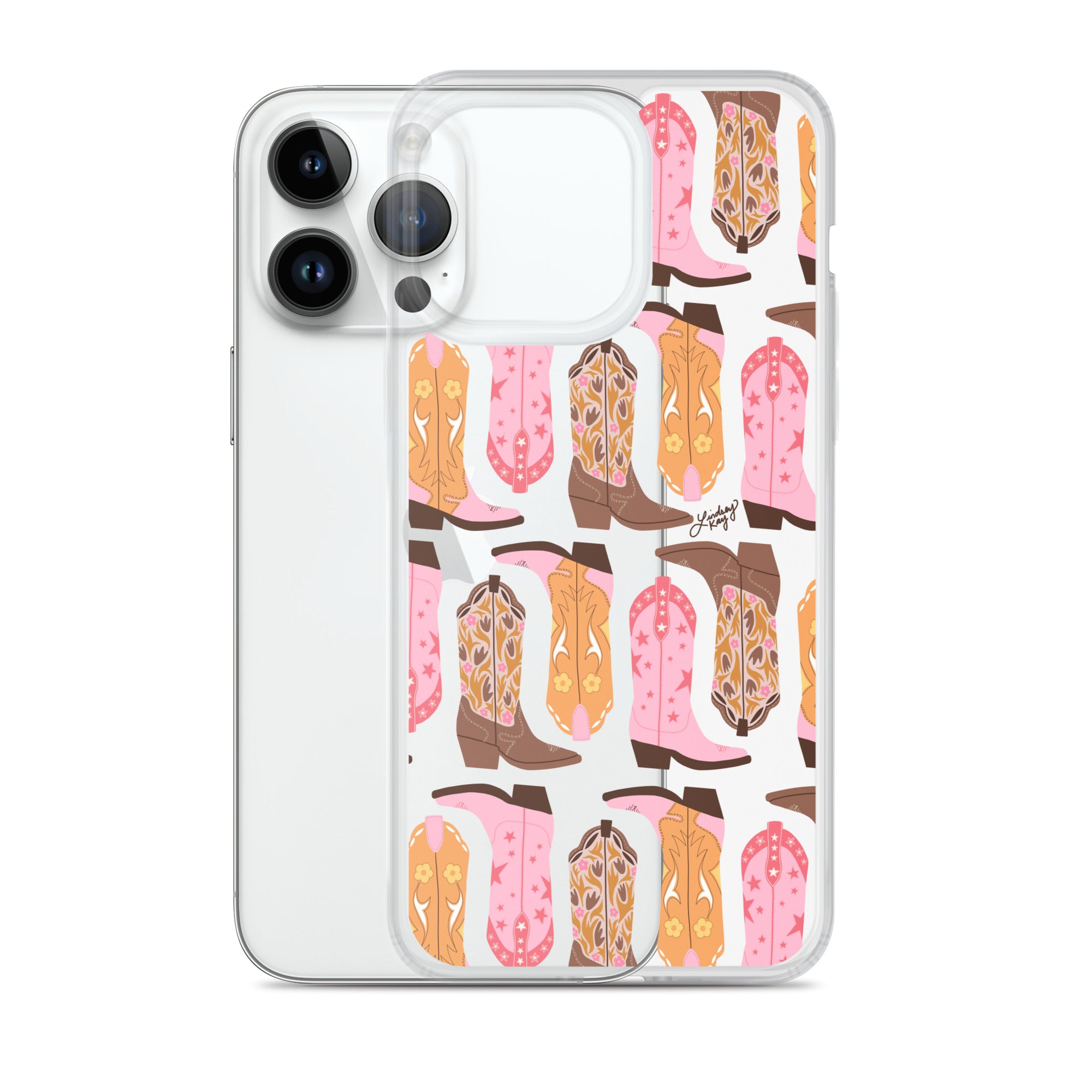 Pink and Orange Cowgirl Boots Illustration - Clear Case for iPhone®