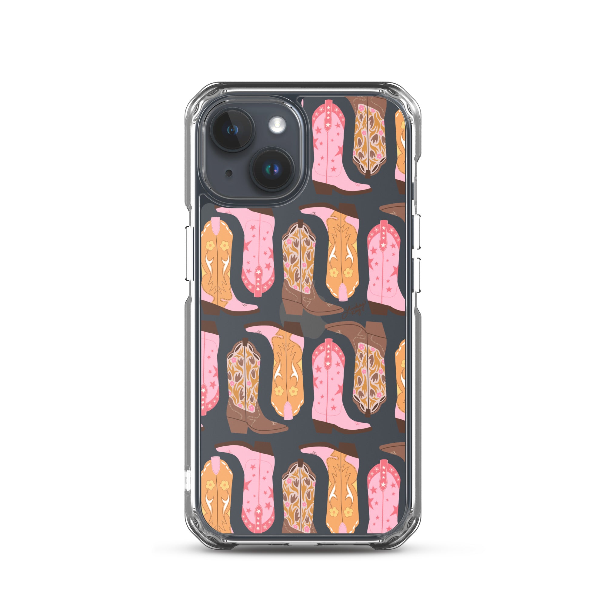 Pink and Orange Cowgirl Boots Illustration - Clear Case for iPhone®