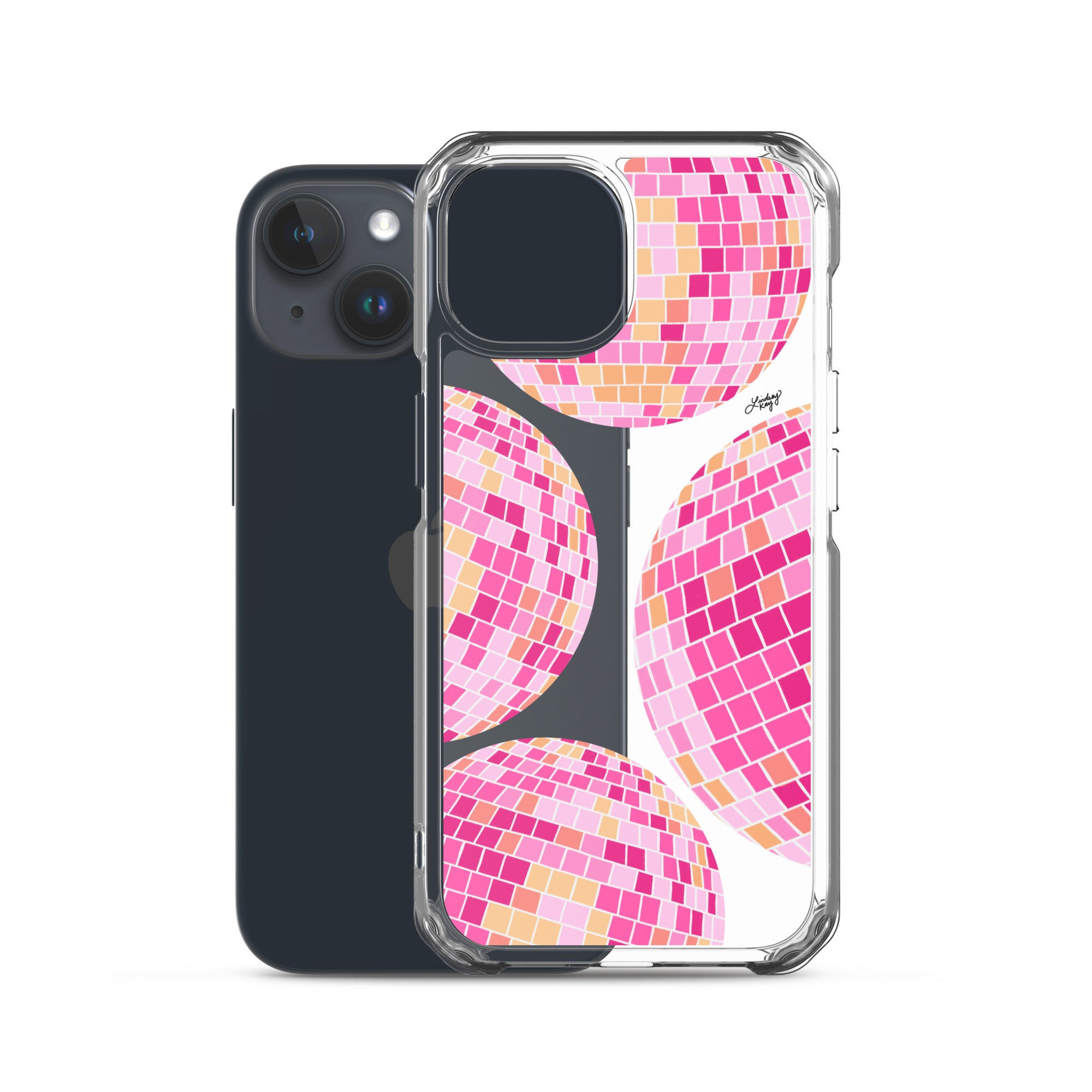 Ilustración de bolas de discoteca rosa/amarilla - Funda transparente para iPhone®