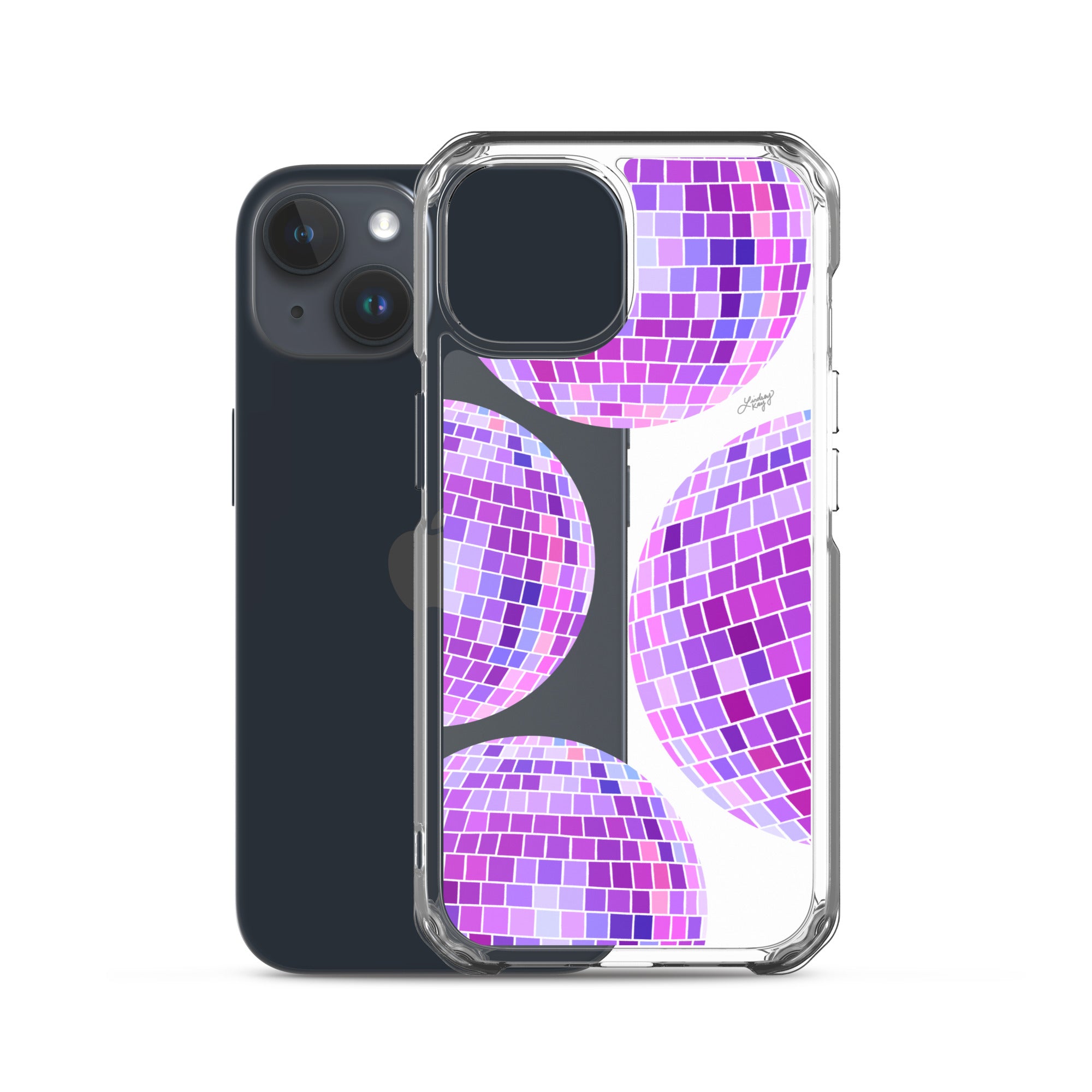 Ilustración de bolas de discoteca moradas - Funda transparente para iPhone®
