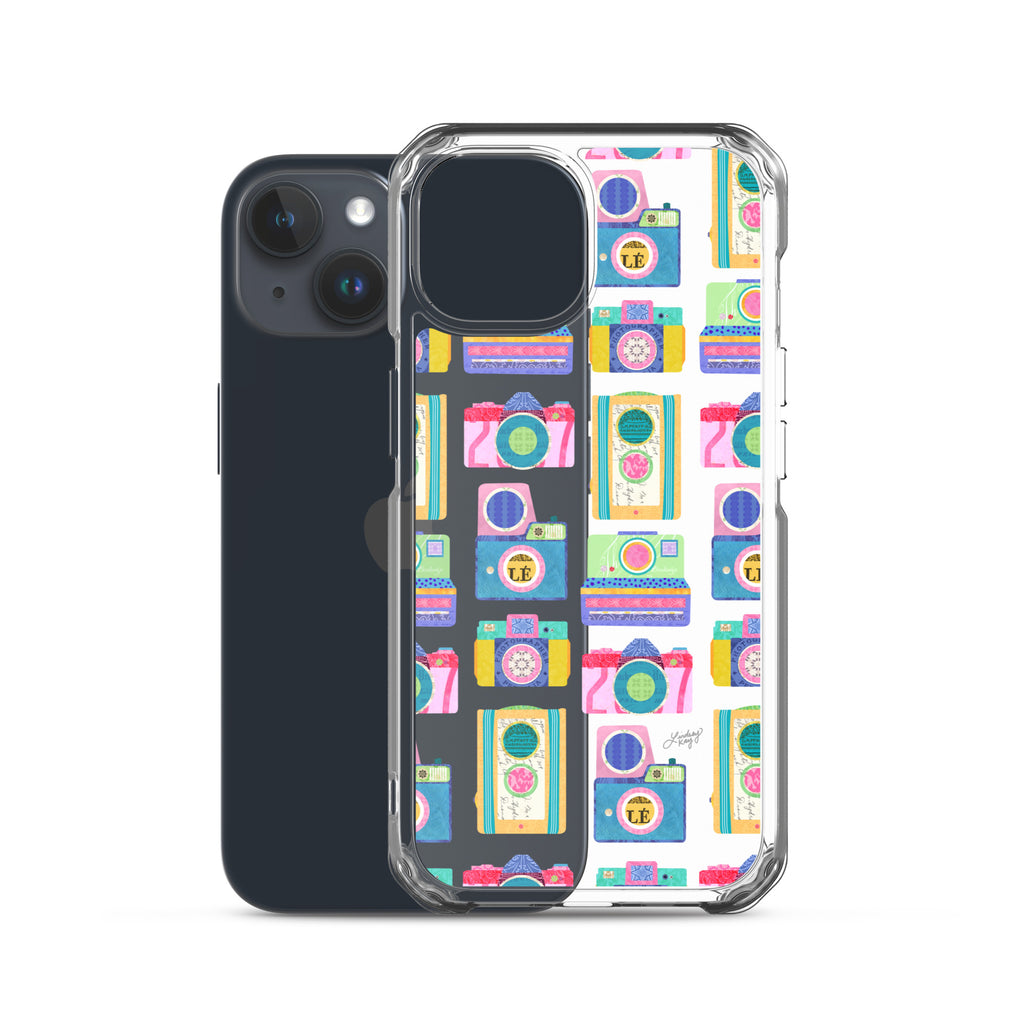Colorful Vintage Cameras Illustration - Clear Case for iPhone®