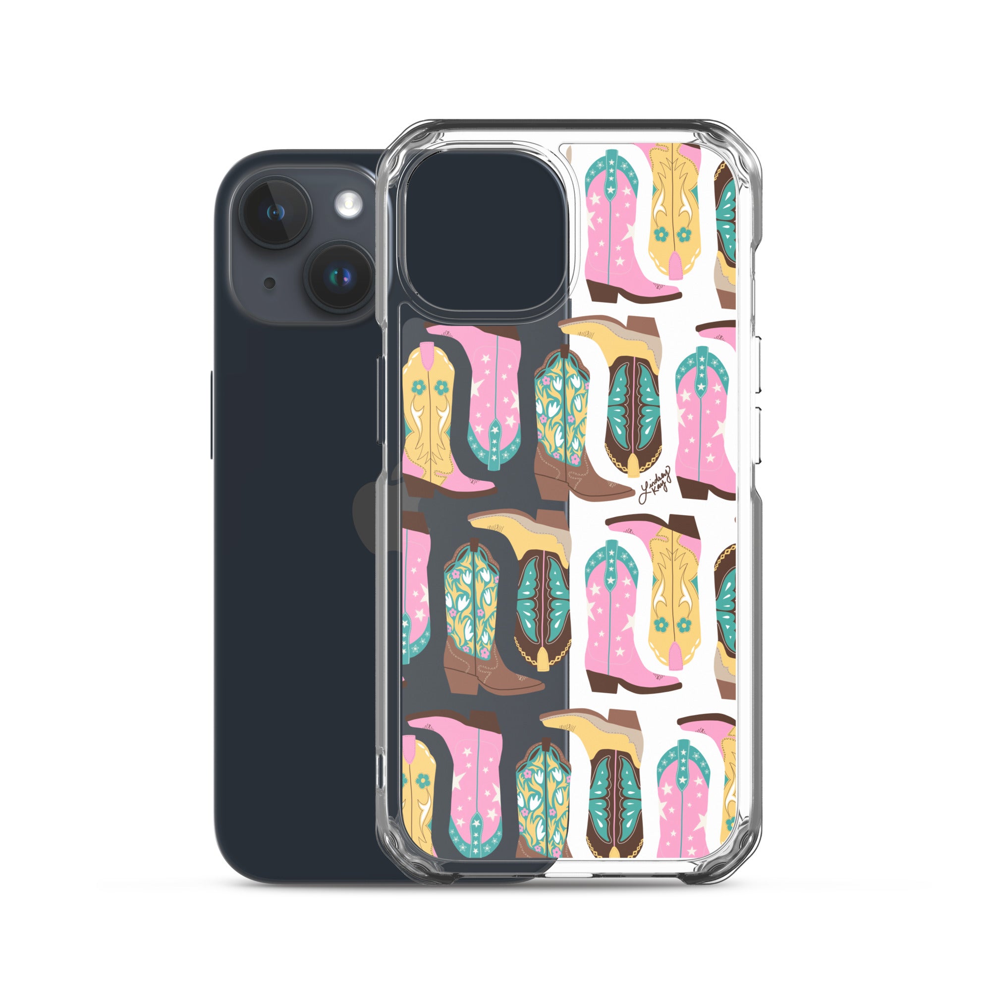 Ilustración de botas de vaquero (rosa/turquesa/amarillo) - Funda transparente para iPhone®