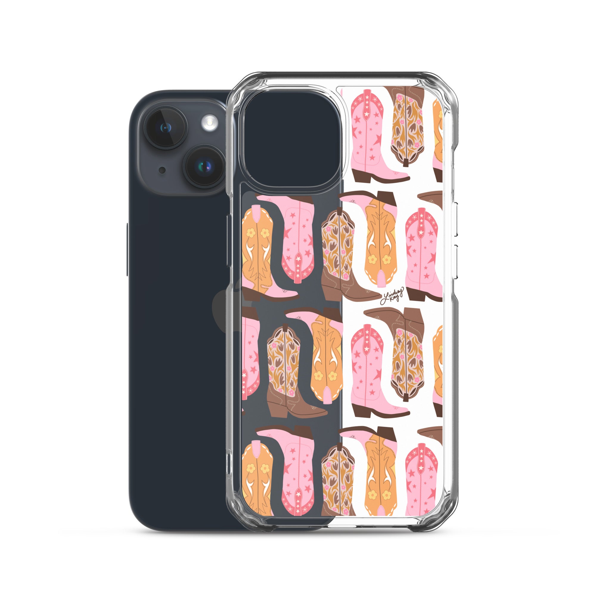 Pink and Orange Cowgirl Boots Illustration - Clear Case for iPhone®
