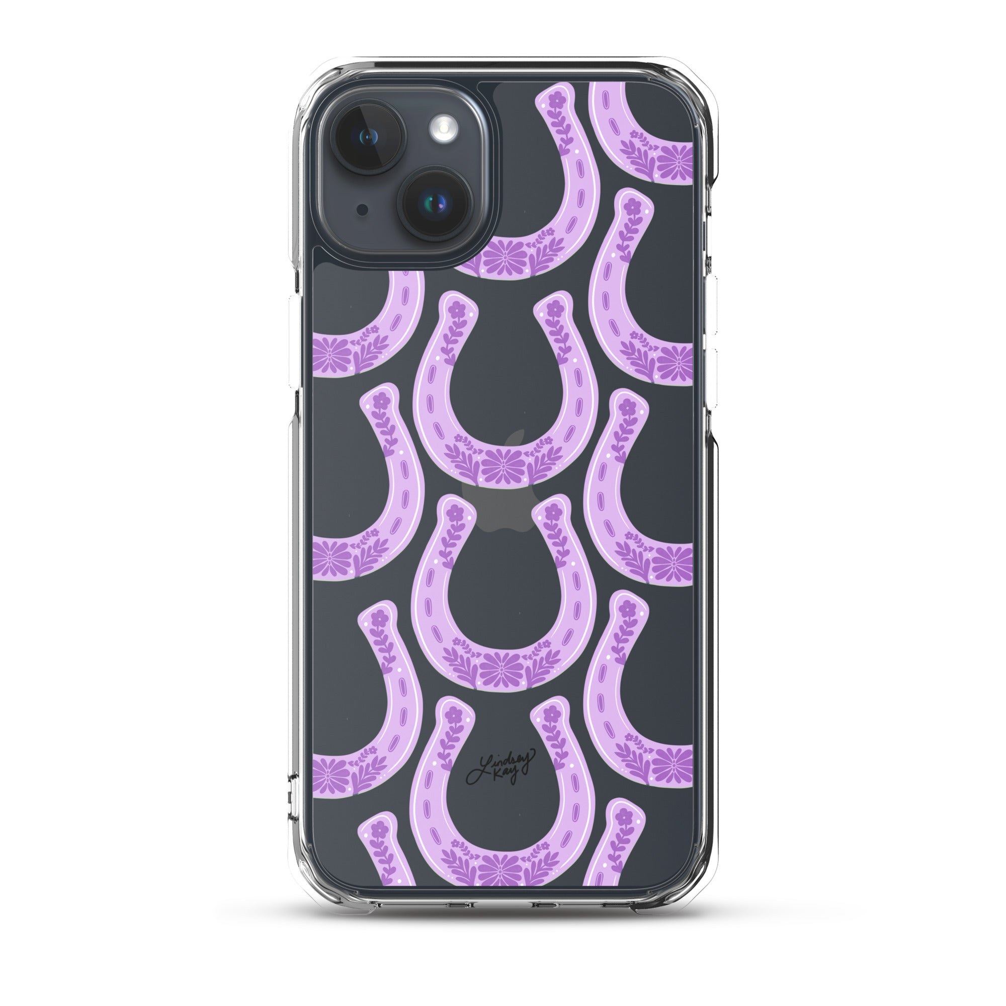 horseshoe purple illustration pattern floral western cowgirl cowboy iphone iphone-15 phone case cover clear lindsey kay collective