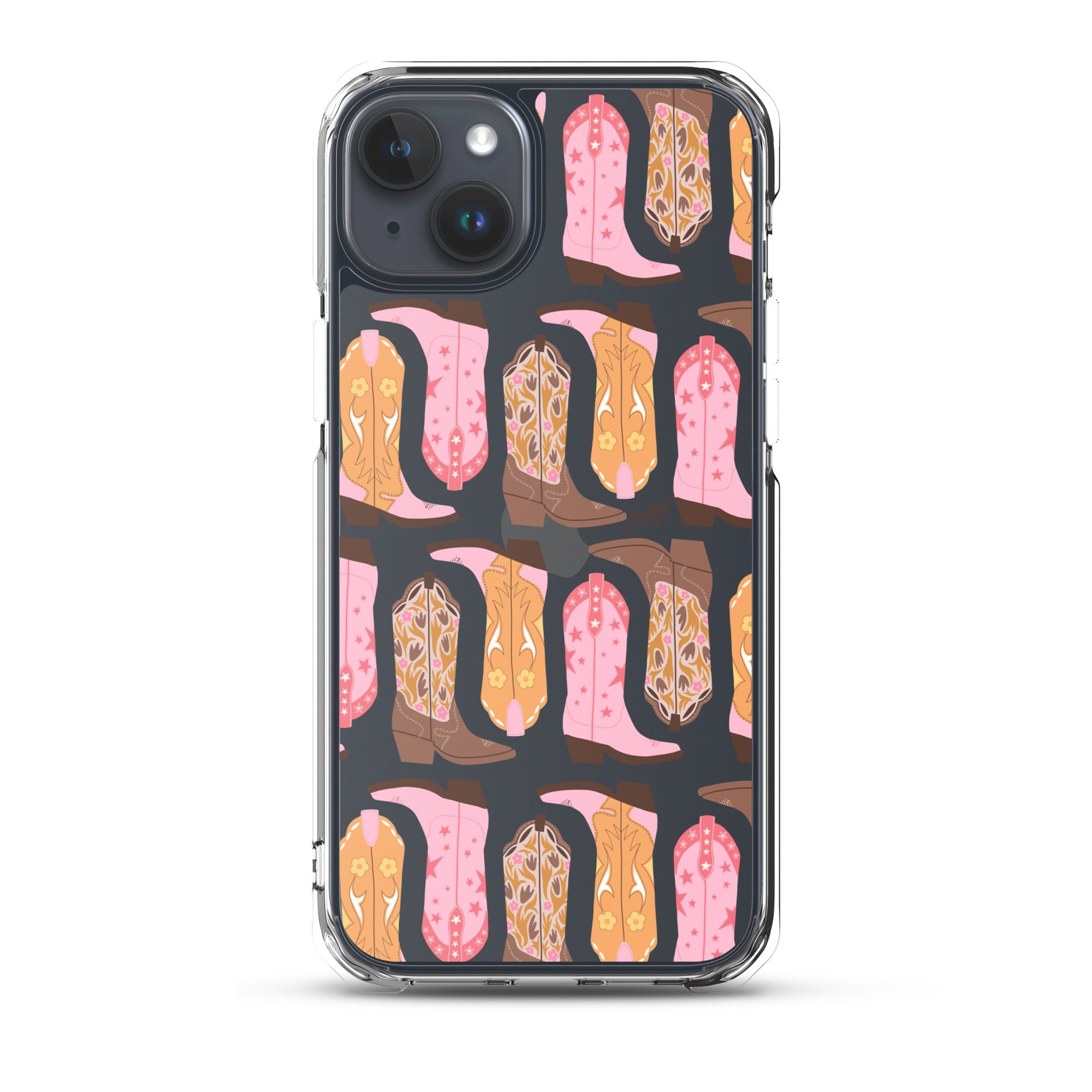 Pink and Orange Cowgirl Boots Illustration - Clear Case for iPhone®