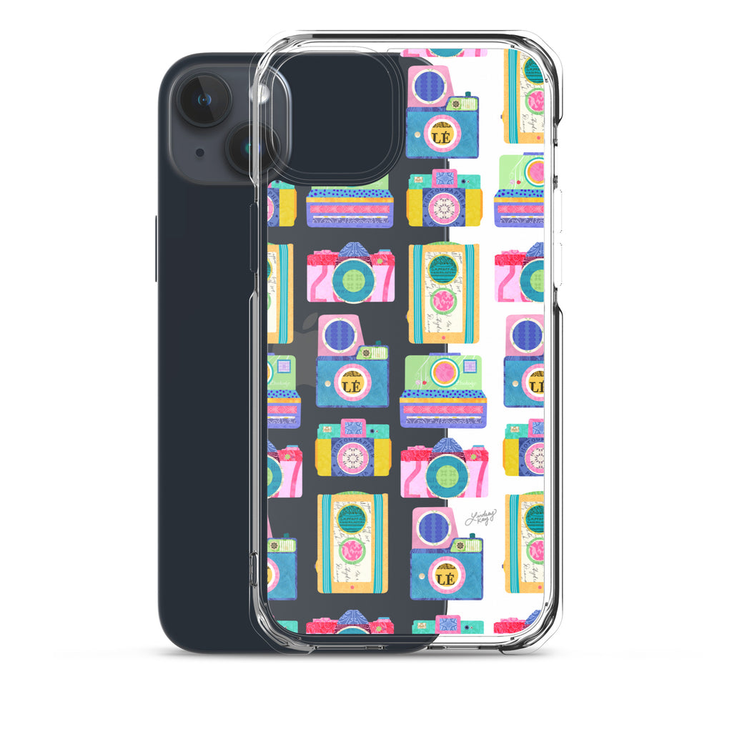 Colorful Vintage Cameras Illustration - Clear Case for iPhone®