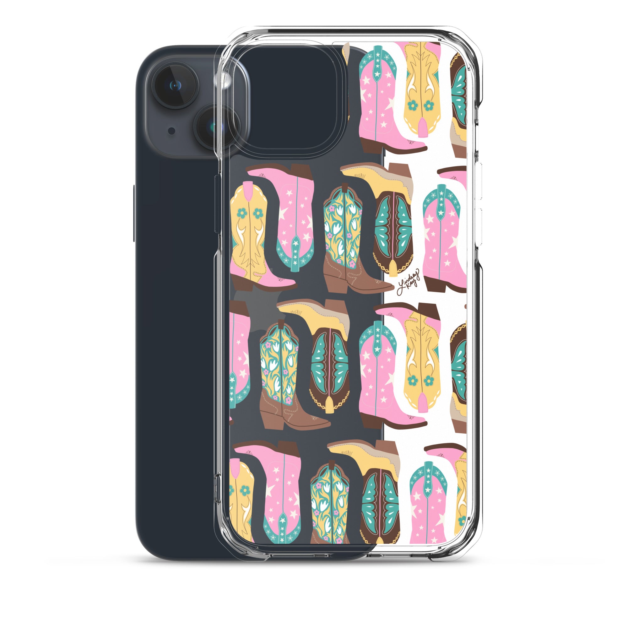 Ilustración de botas de vaquero (rosa/turquesa/amarillo) - Funda transparente para iPhone®