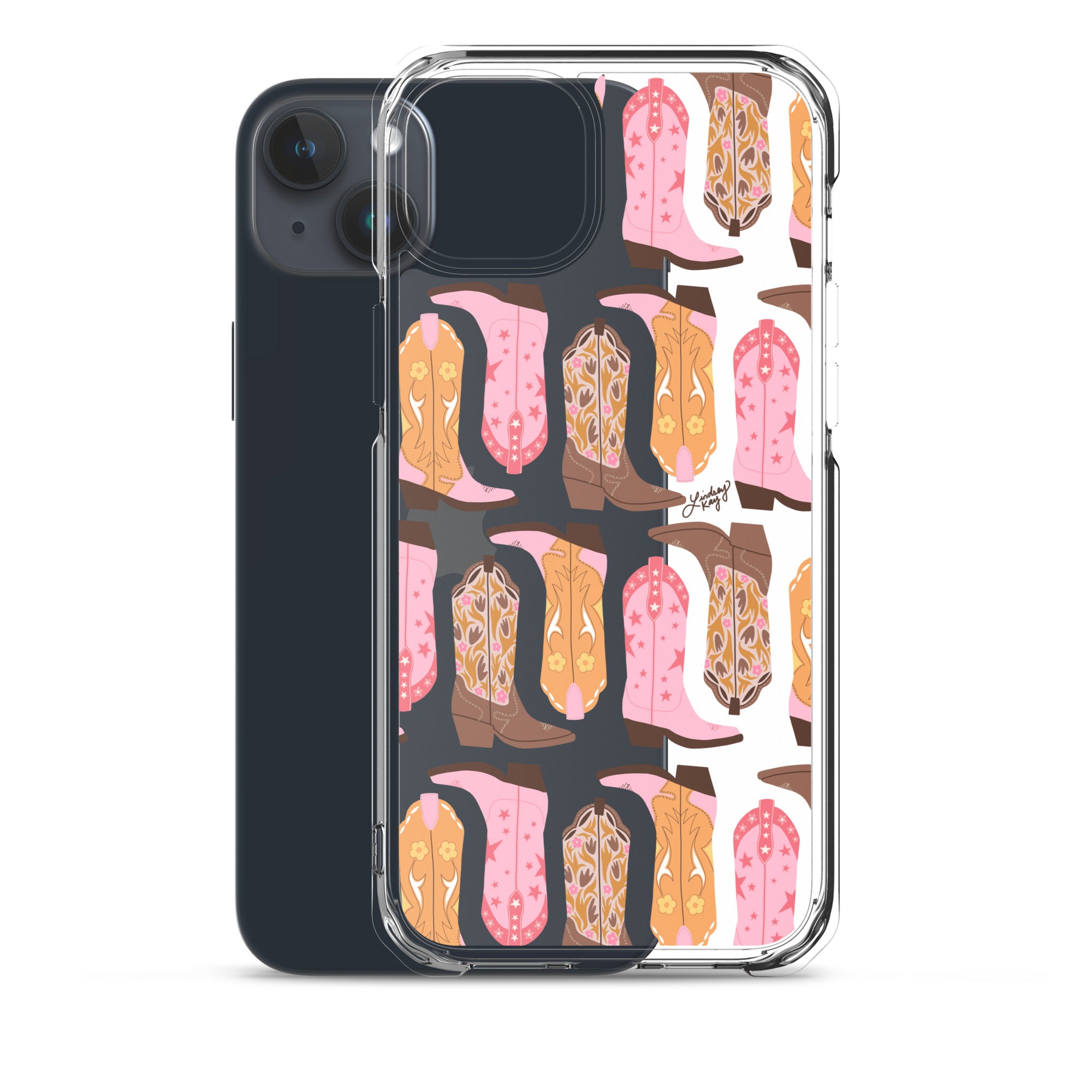 Pink and Orange Cowgirl Boots Illustration - Clear Case for iPhone®