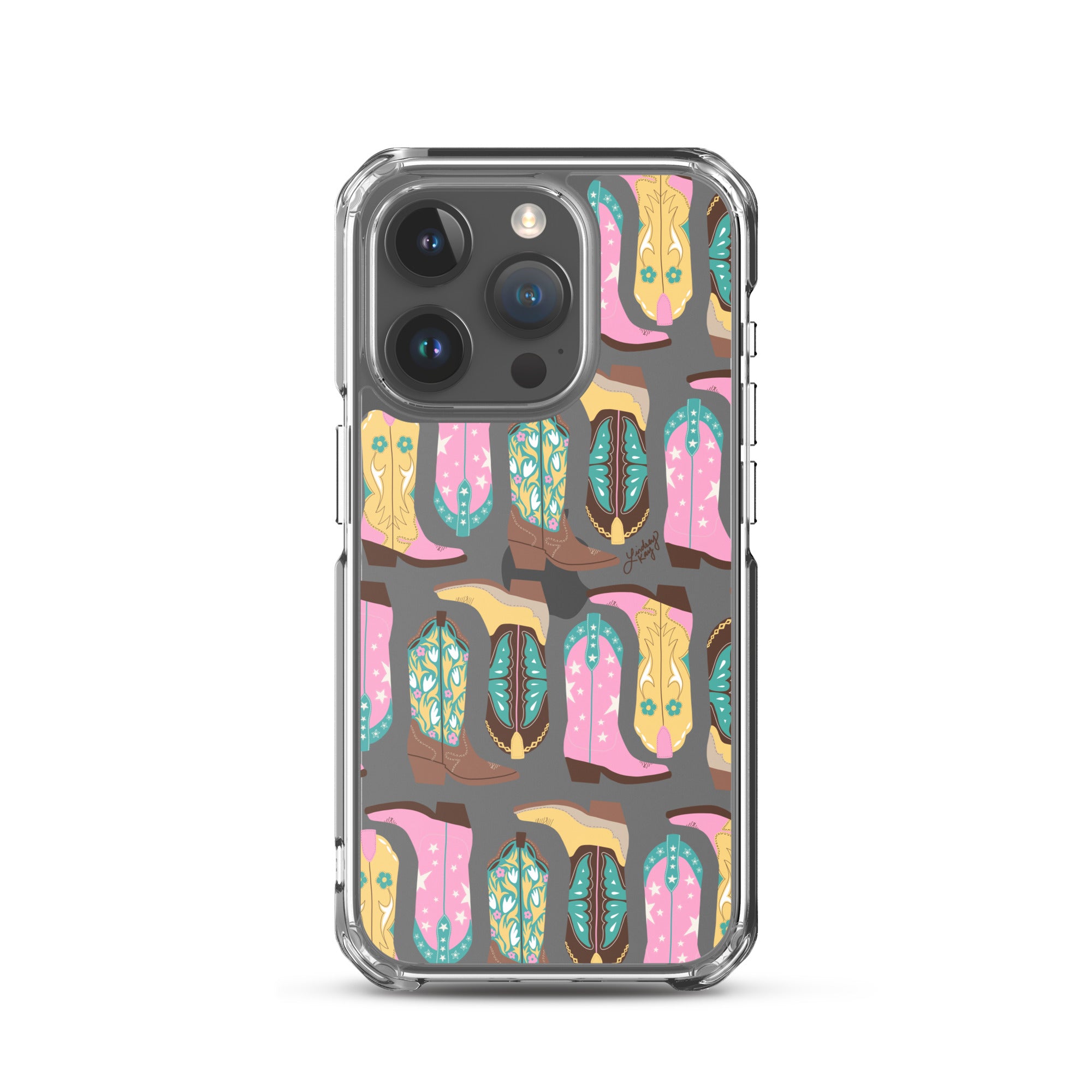 Ilustración de botas de vaquero (rosa/turquesa/amarillo) - Funda transparente para iPhone®