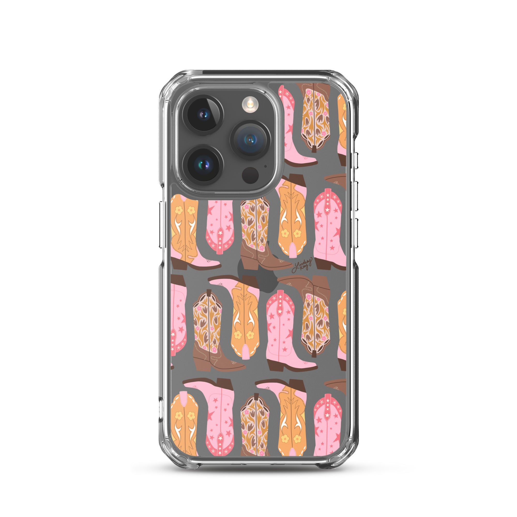 Pink and Orange Cowgirl Boots Illustration - Clear Case for iPhone®