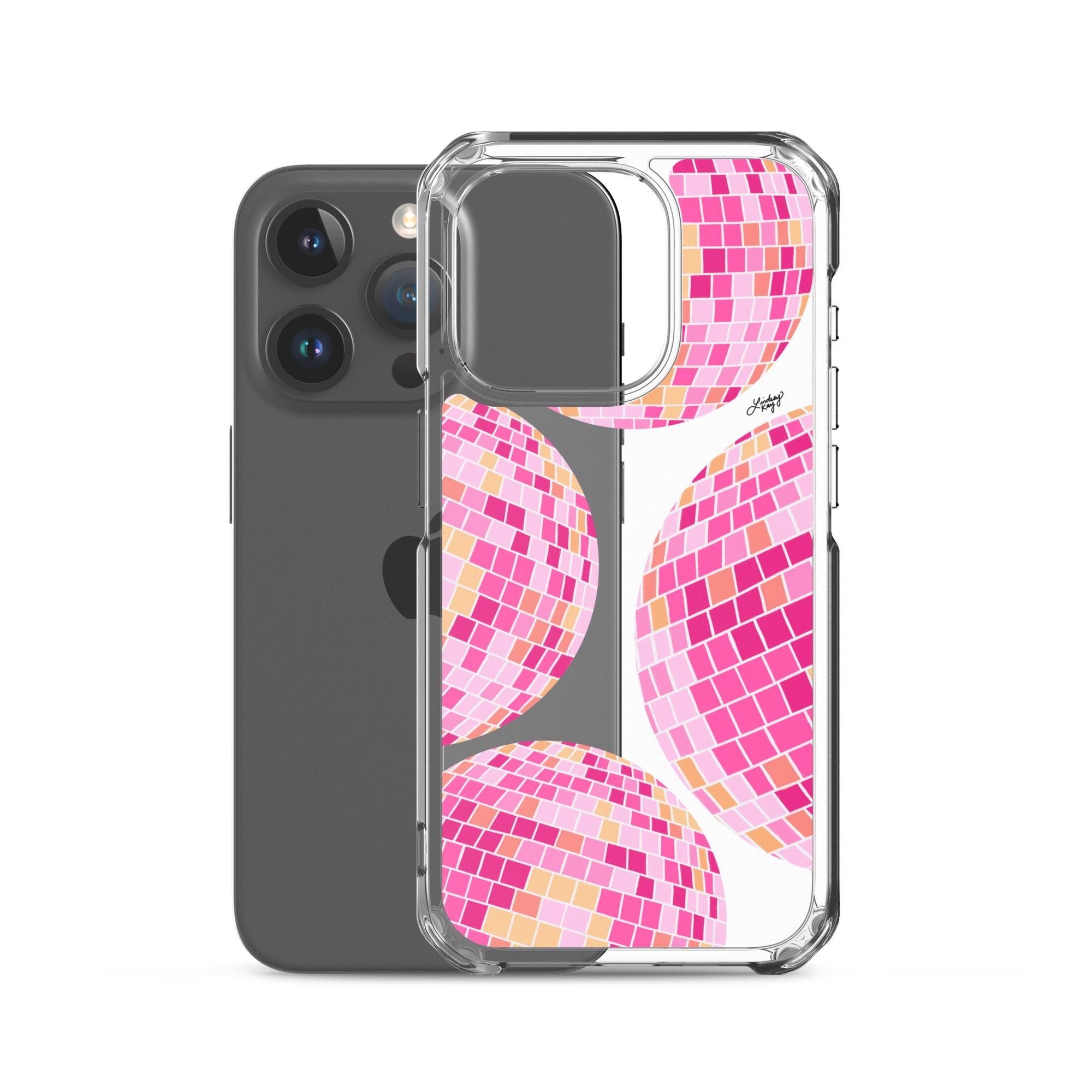 Ilustración de bolas de discoteca rosa/amarilla - Funda transparente para iPhone®