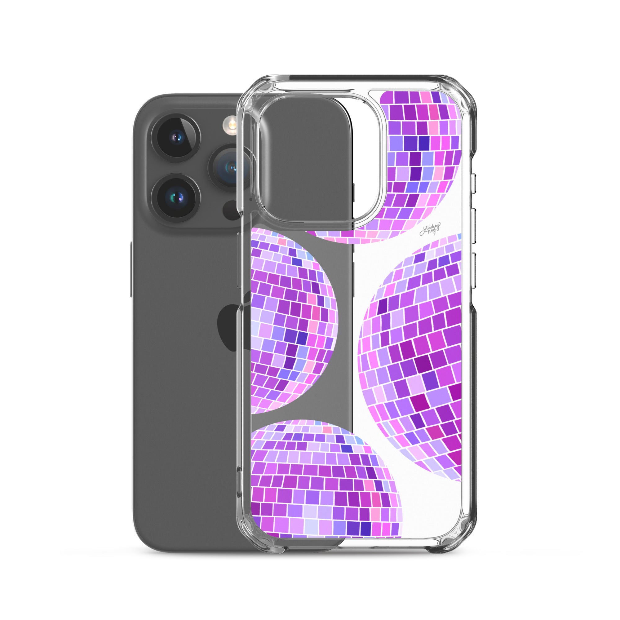 Ilustración de bolas de discoteca moradas - Funda transparente para iPhone®