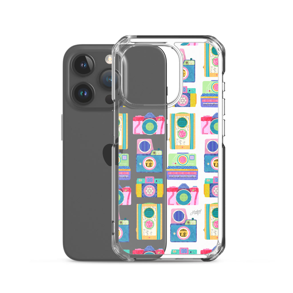 Colorful Vintage Cameras Illustration - Clear Case for iPhone®