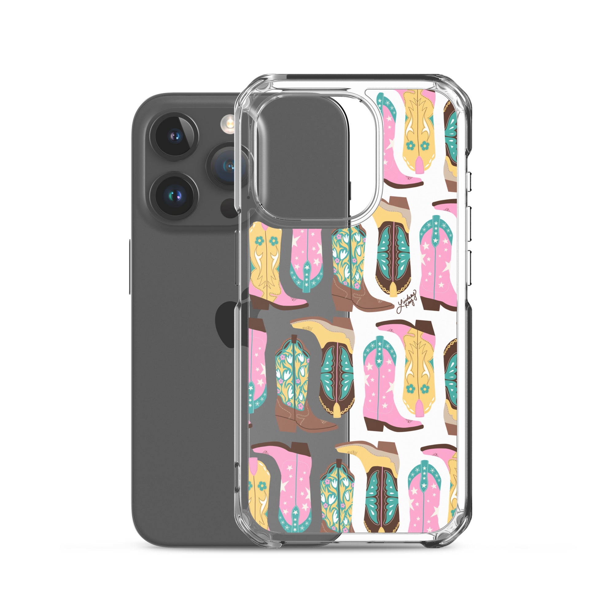 Ilustración de botas de vaquero (rosa/turquesa/amarillo) - Funda transparente para iPhone®