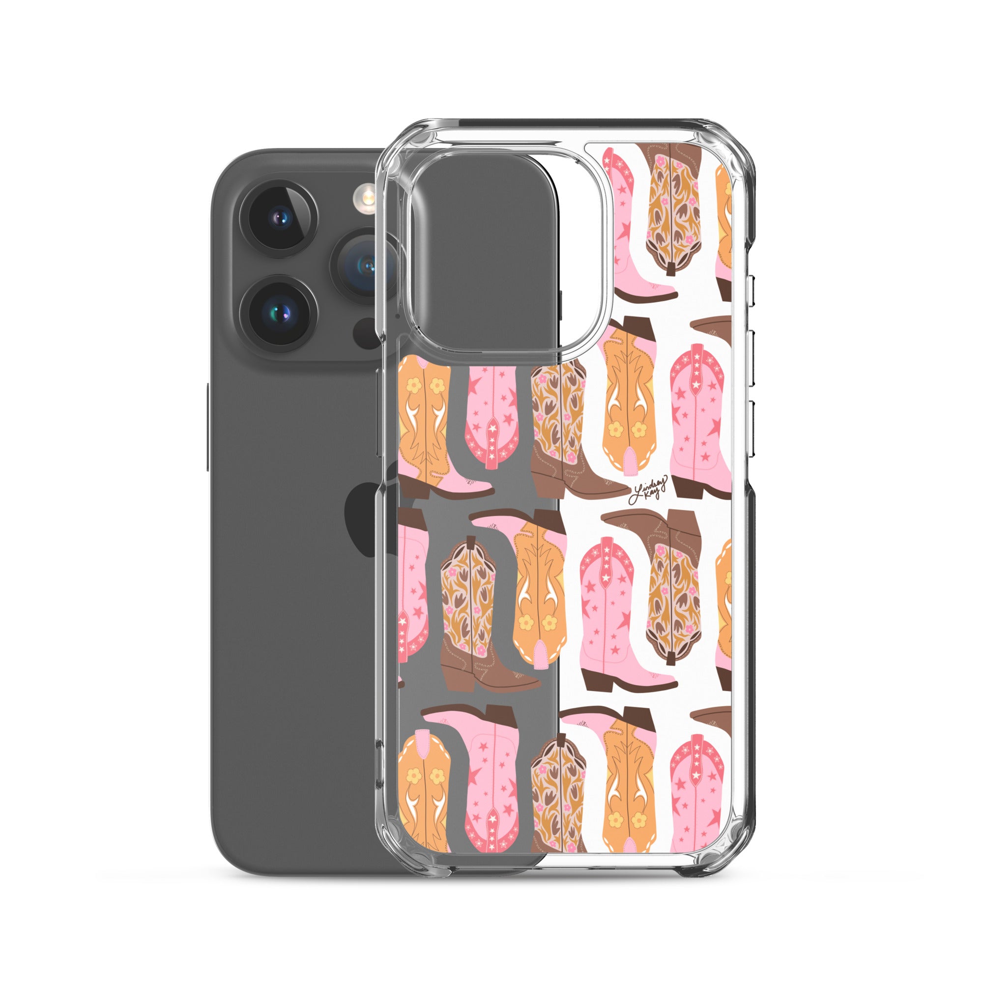 Pink and Orange Cowgirl Boots Illustration - Clear Case for iPhone®