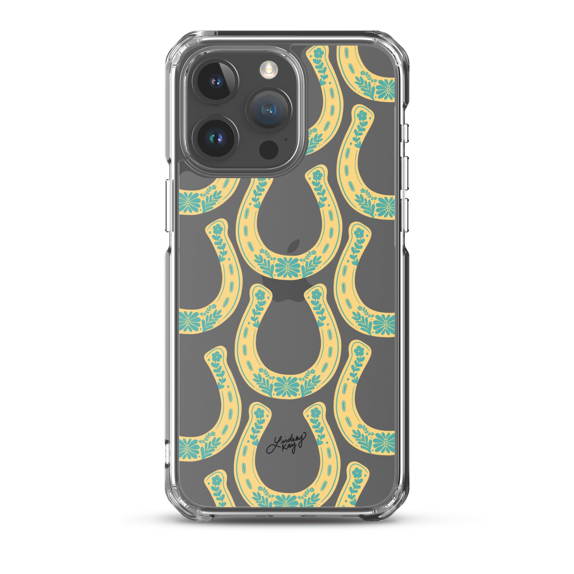 horseshoe yellow turquoise illustration pattern floral western cowgirl cowboy iphone iphone-15 phone case cover clear lindsey kay collective