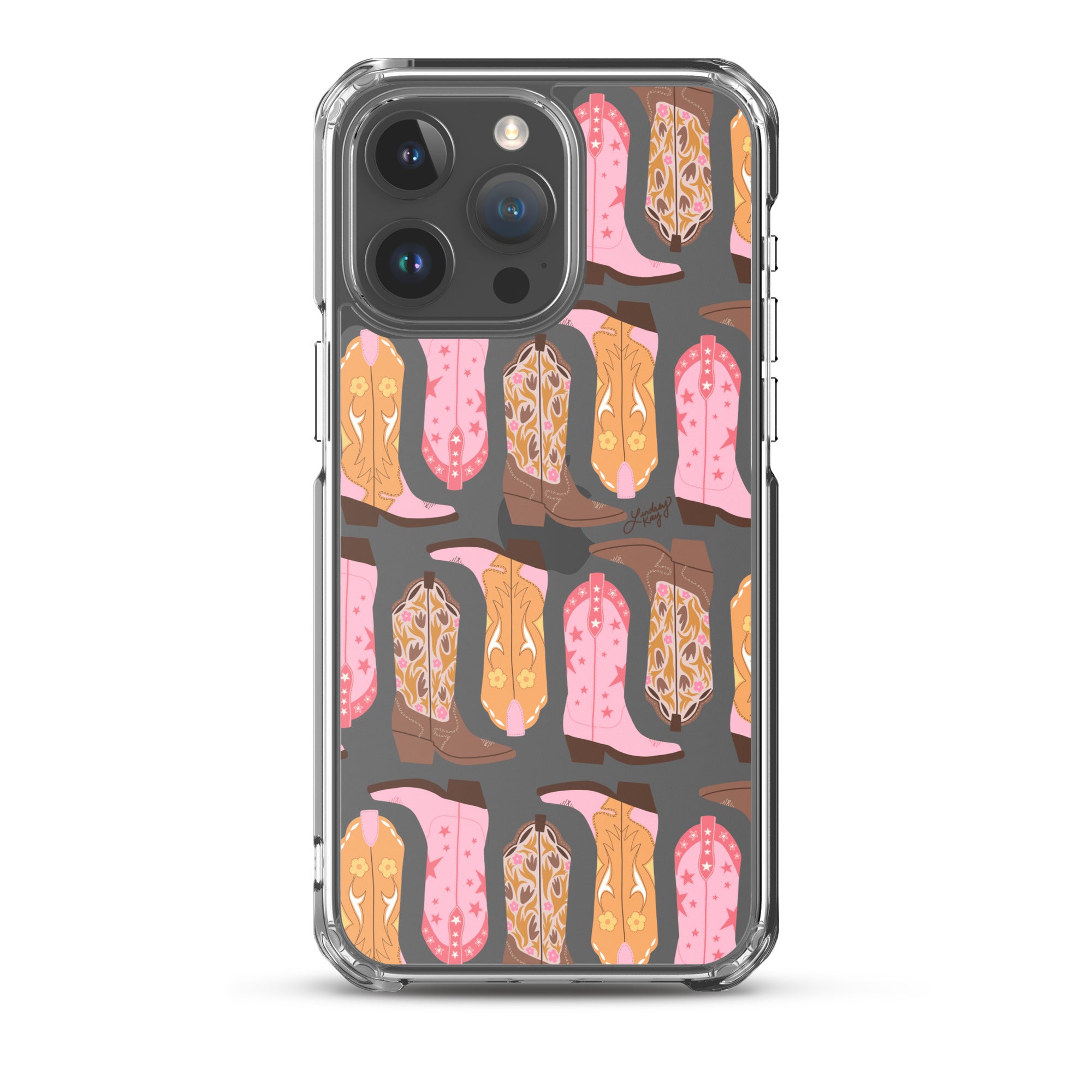 Pink and Orange Cowgirl Boots Illustration - Clear Case for iPhone®