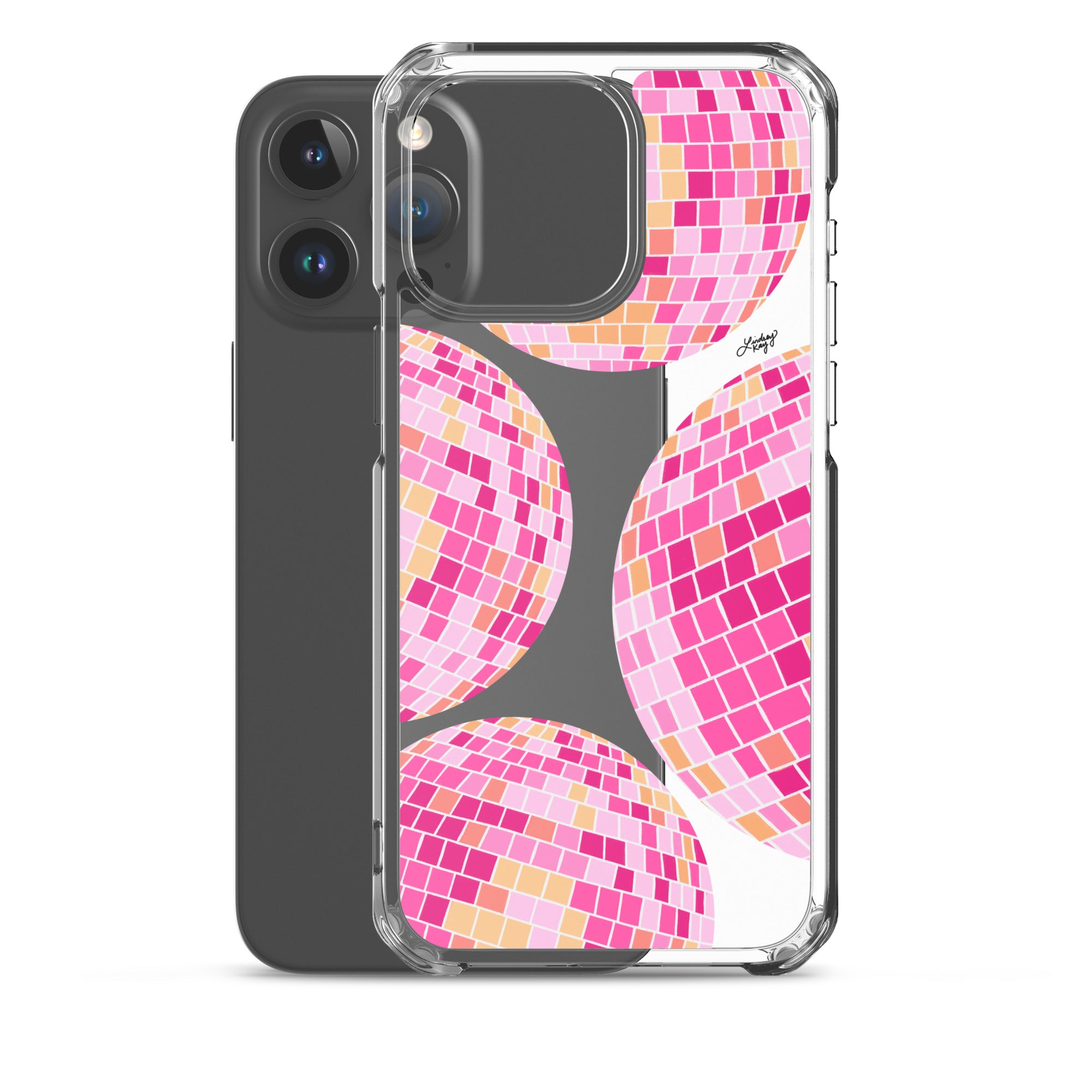 Ilustración de bolas de discoteca rosa/amarilla - Funda transparente para iPhone®
