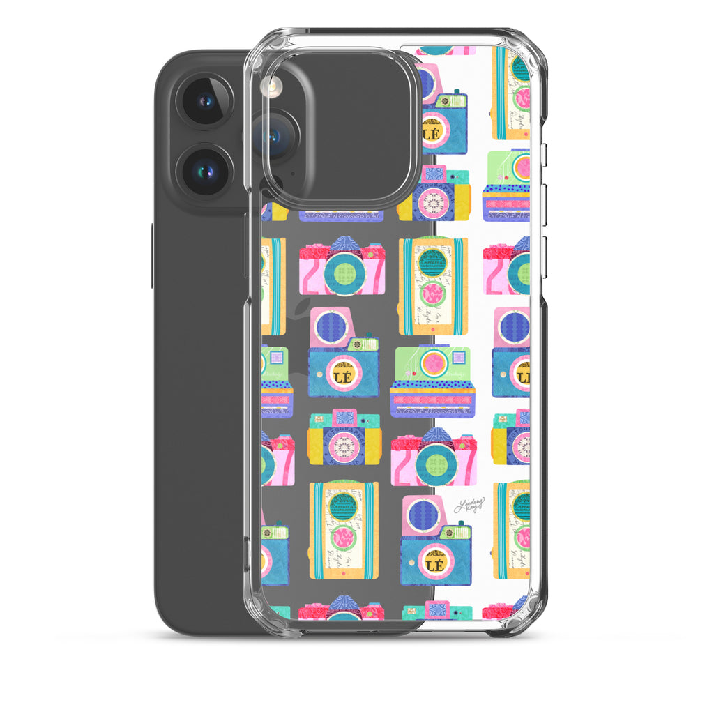 Colorful Vintage Cameras Illustration - Clear Case for iPhone®