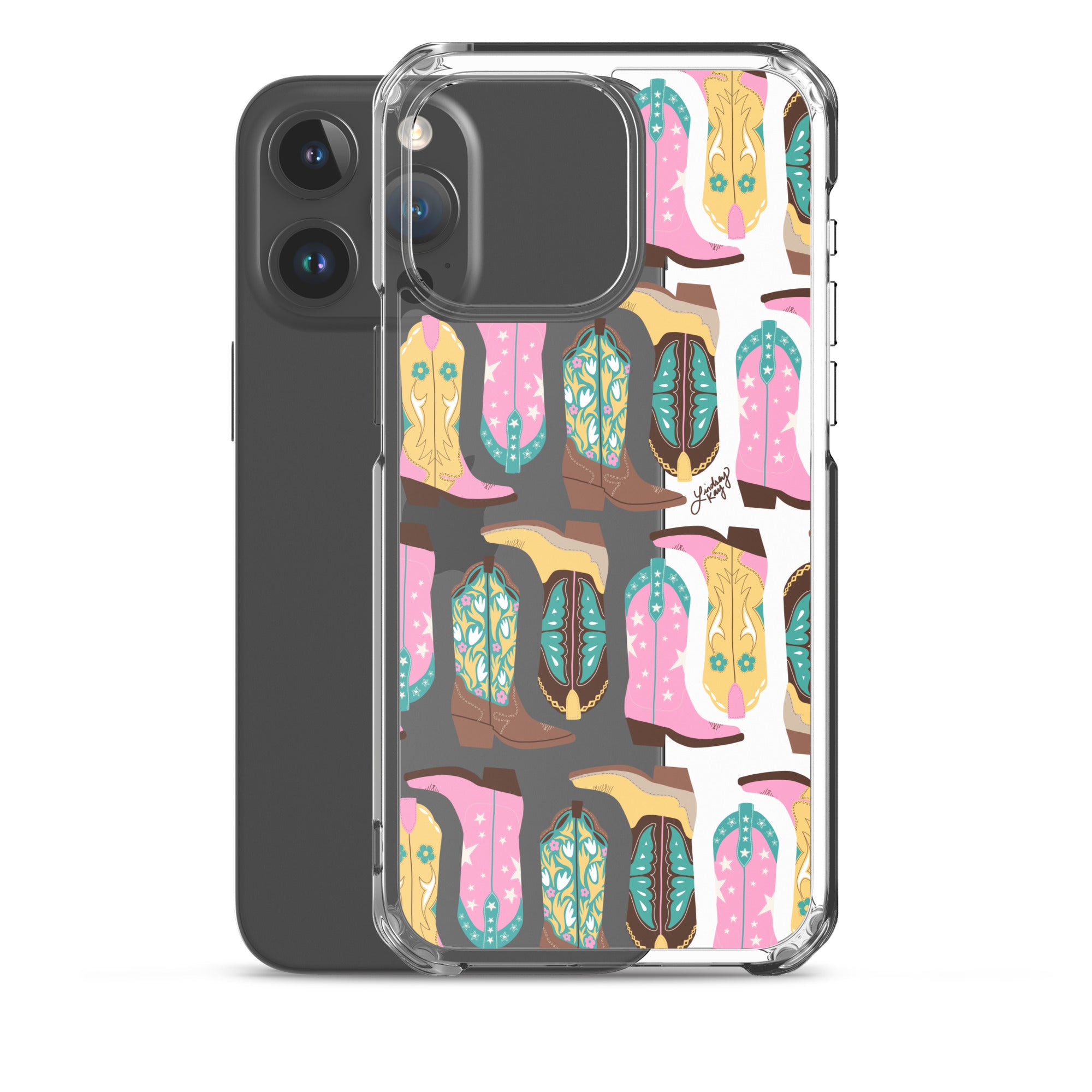 Ilustración de botas de vaquero (rosa/turquesa/amarillo) - Funda transparente para iPhone®