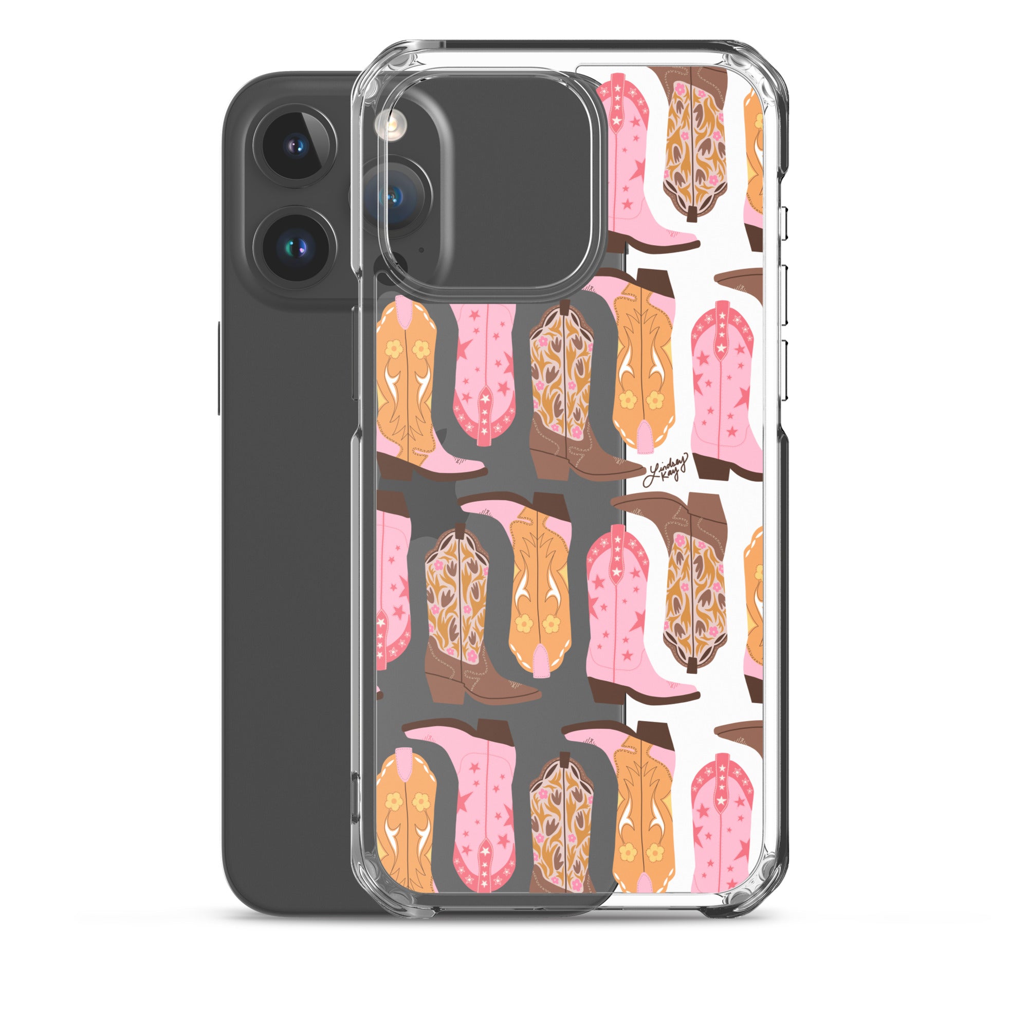 Pink and Orange Cowgirl Boots Illustration - Clear Case for iPhone®
