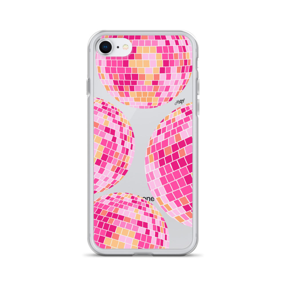 Ilustración de bolas de discoteca rosa/amarilla - Funda transparente para iPhone®