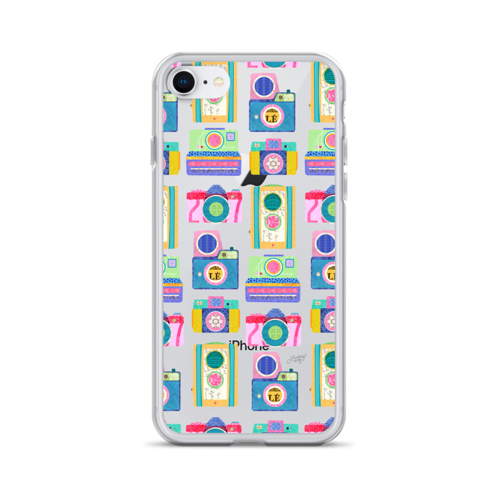 Colorful Vintage Cameras Illustration - Clear Case for iPhone®